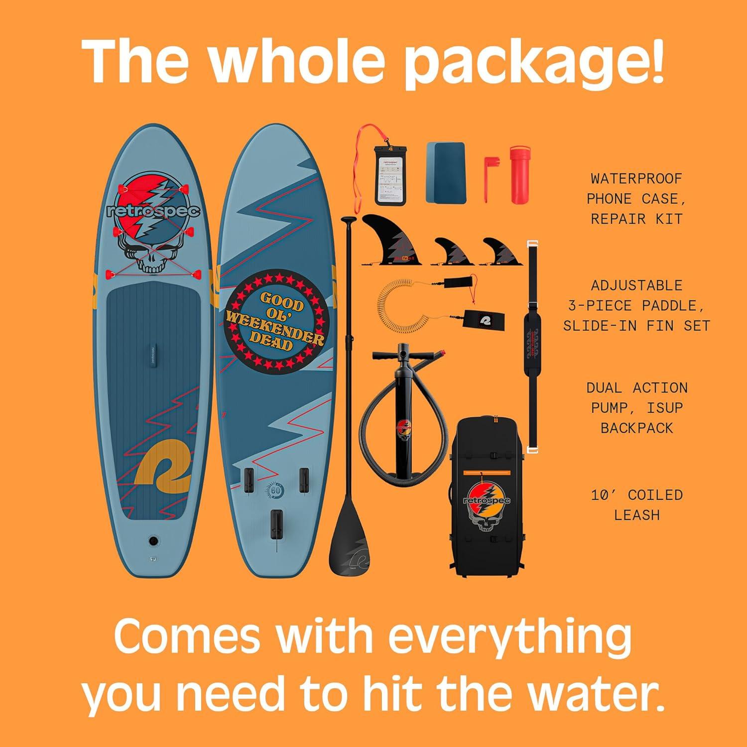 Retrospec Weekender Inflatable Stand Up Paddle Board Includes Paddle, Pump, and Accessories 10’6 Lightweight iSUP, Puncture Resistant Inflatable Paddle Board for Adults(Grateful Dead)