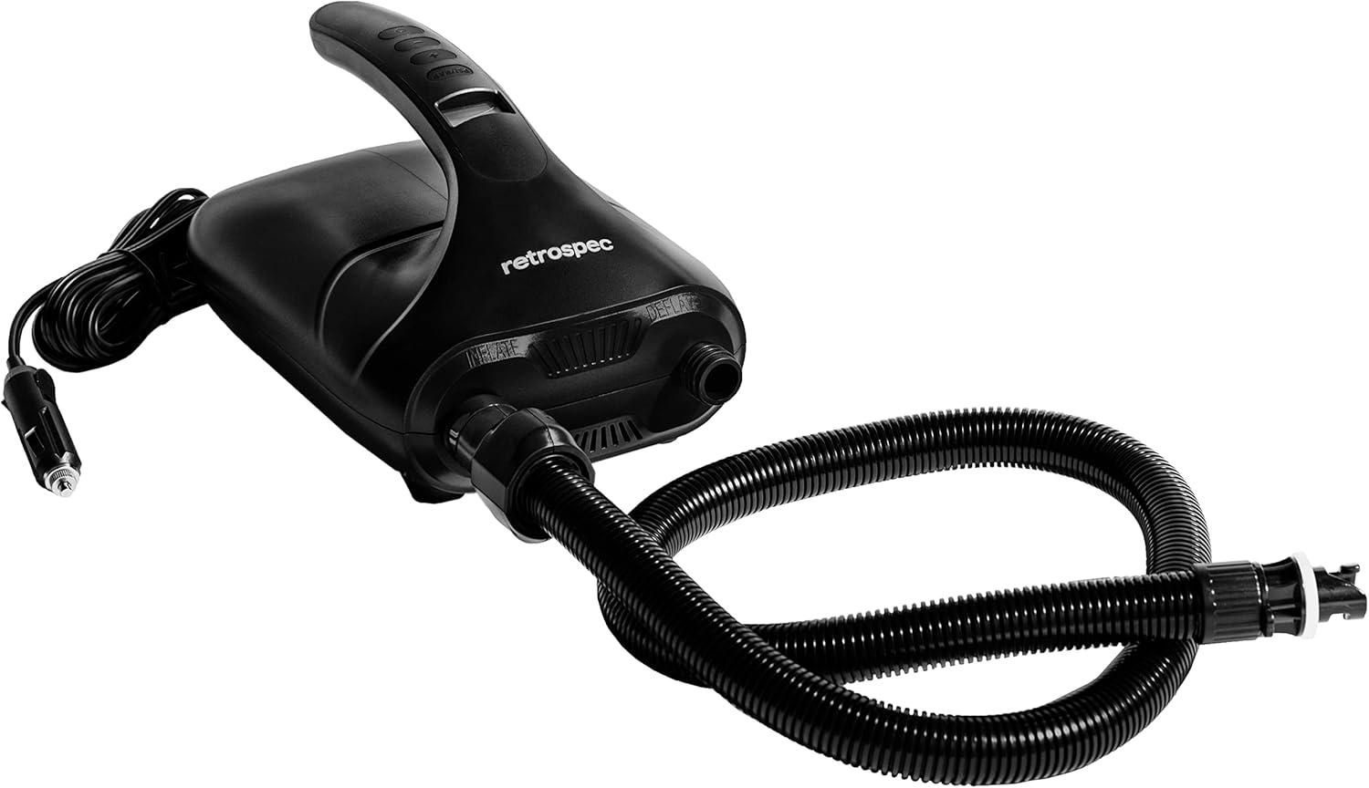 Retrospec iSUP Intelligent Dual Stage Electric Pump for Inflatable Stand Up Paddleboards – 12 Volt DC Car Connector Pump w/Pressure Value LCD Screen & Flex-Hose – Portable & Compact(Black)