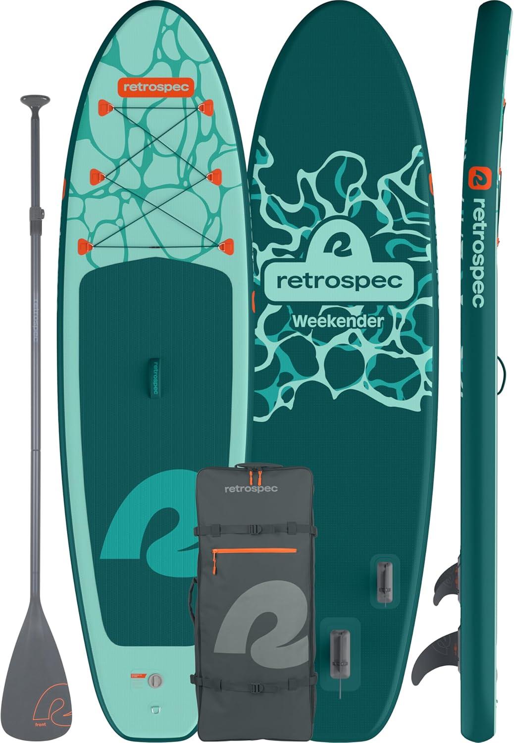 Retrospec Weekender Inflatable Stand Up Paddle Board Includes Paddle, Pump, and Accessories 10’6 Lightweight iSUP, Puncture Resistant Inflatable Paddle Board for Adults(Seafoam Ripple)