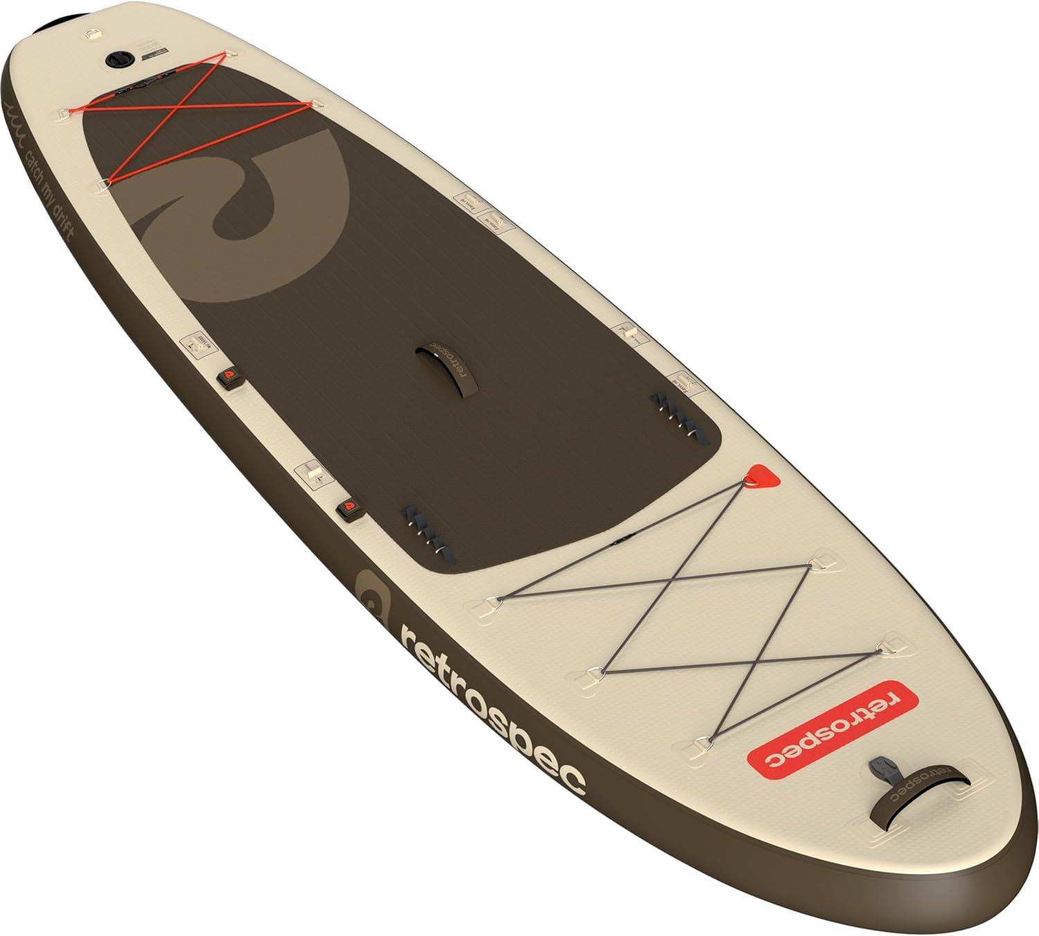 Retrospec Weekender Plus 10′ Inflatable Stand Up Paddleboard Double Layer PVC iSUP Bundle w/Carrying case, 3 Piece Adjustable Aluminum Paddle, 3 Removable fins, Pump, and Cell Phone case(Bonsai Camo)