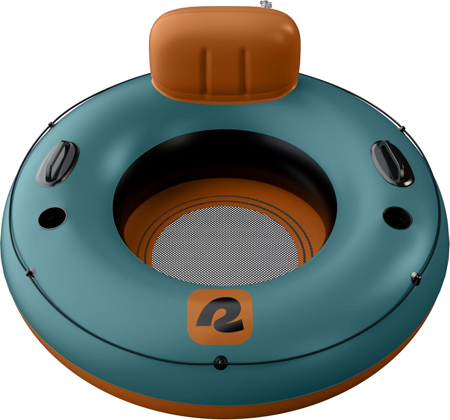 Retrospec Siesta Float 48″ Inflatable River Tube | Heavy-Duty Water Float w/Backrest & Cup Holders | 300 lbs | Repair Kit | Pool, Lake & River(Aruba Blue)