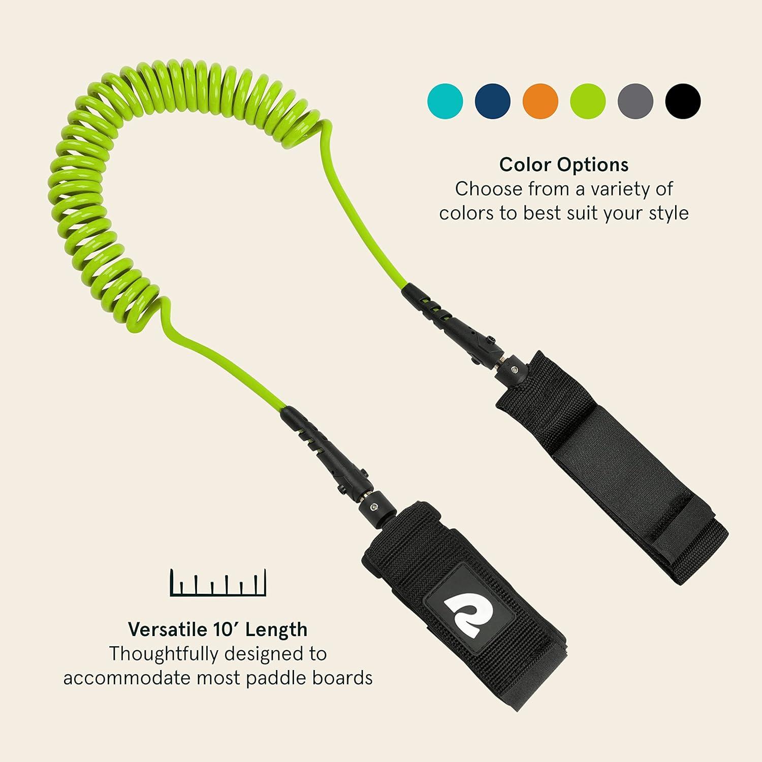 Retrospec Weekender 10′ Paddle Board Safety Leash, Coiled for Stand Up Paddleboards(Chartreuse)