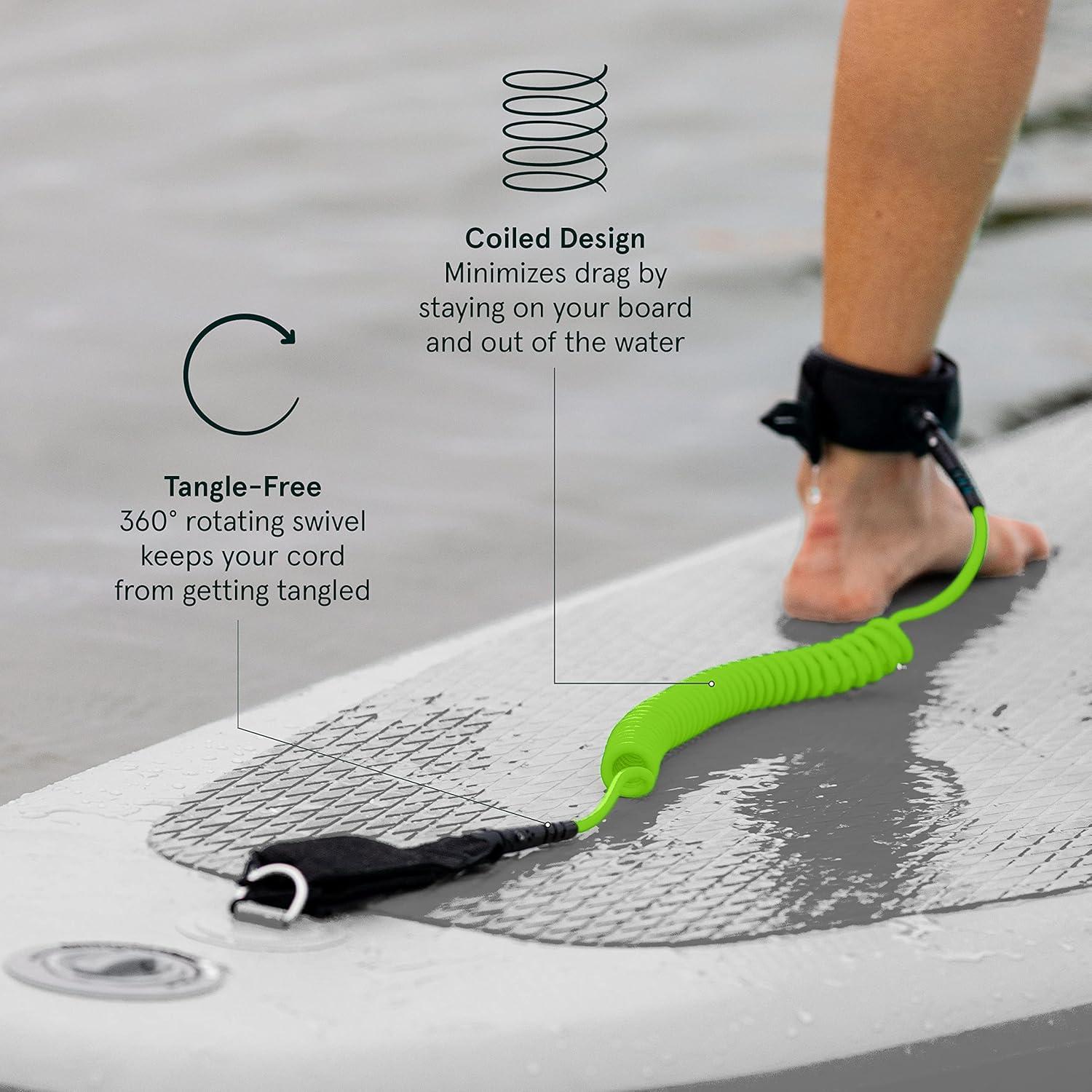 Retrospec Weekender 10′ Paddle Board Safety Leash, Coiled for Stand Up Paddleboards(Chartreuse)