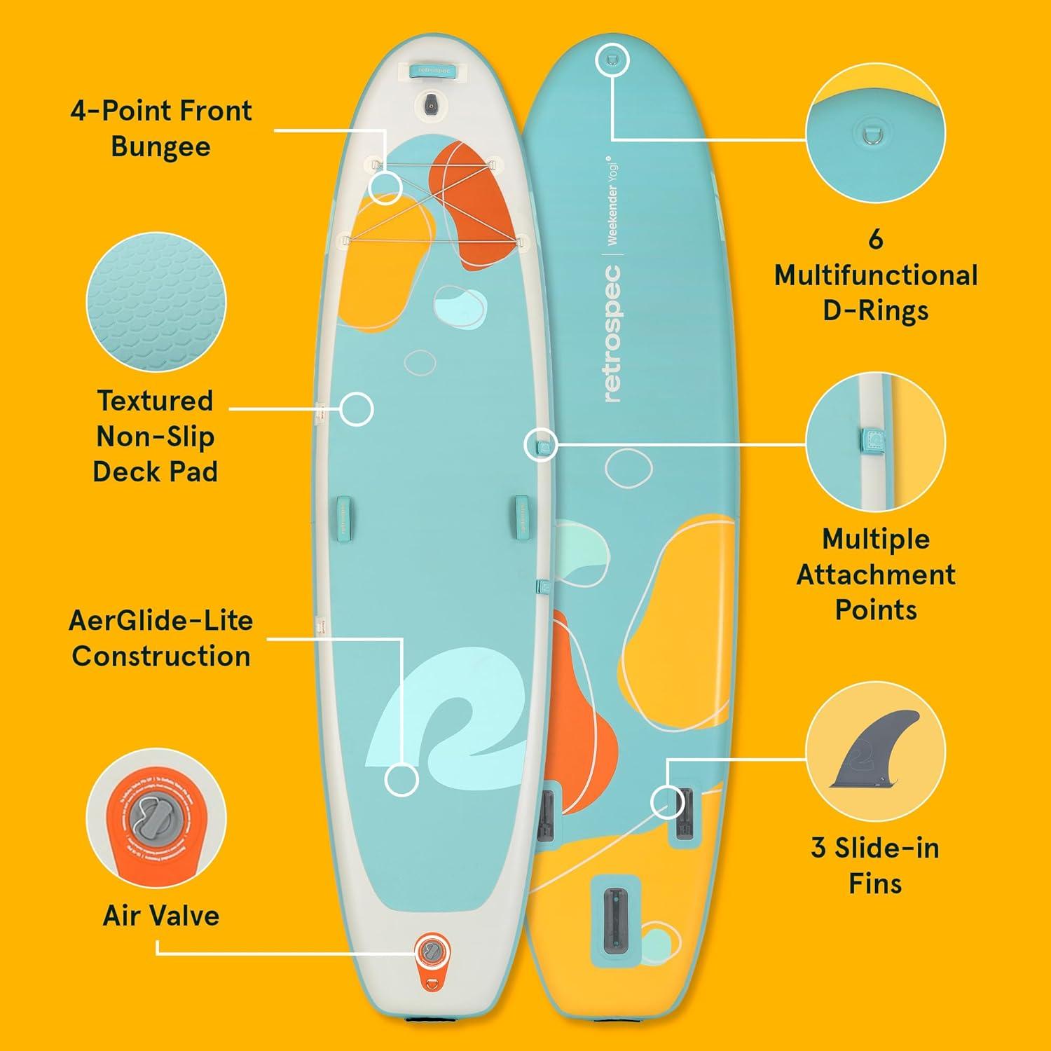 Retrospec Weekender Yogi 10’8 Extra Wide Yoga Paddle Board with Pump and Accessories, Non-Slip, Puncture Resistant, Lightweight iSUP Inflatable Paddle Board