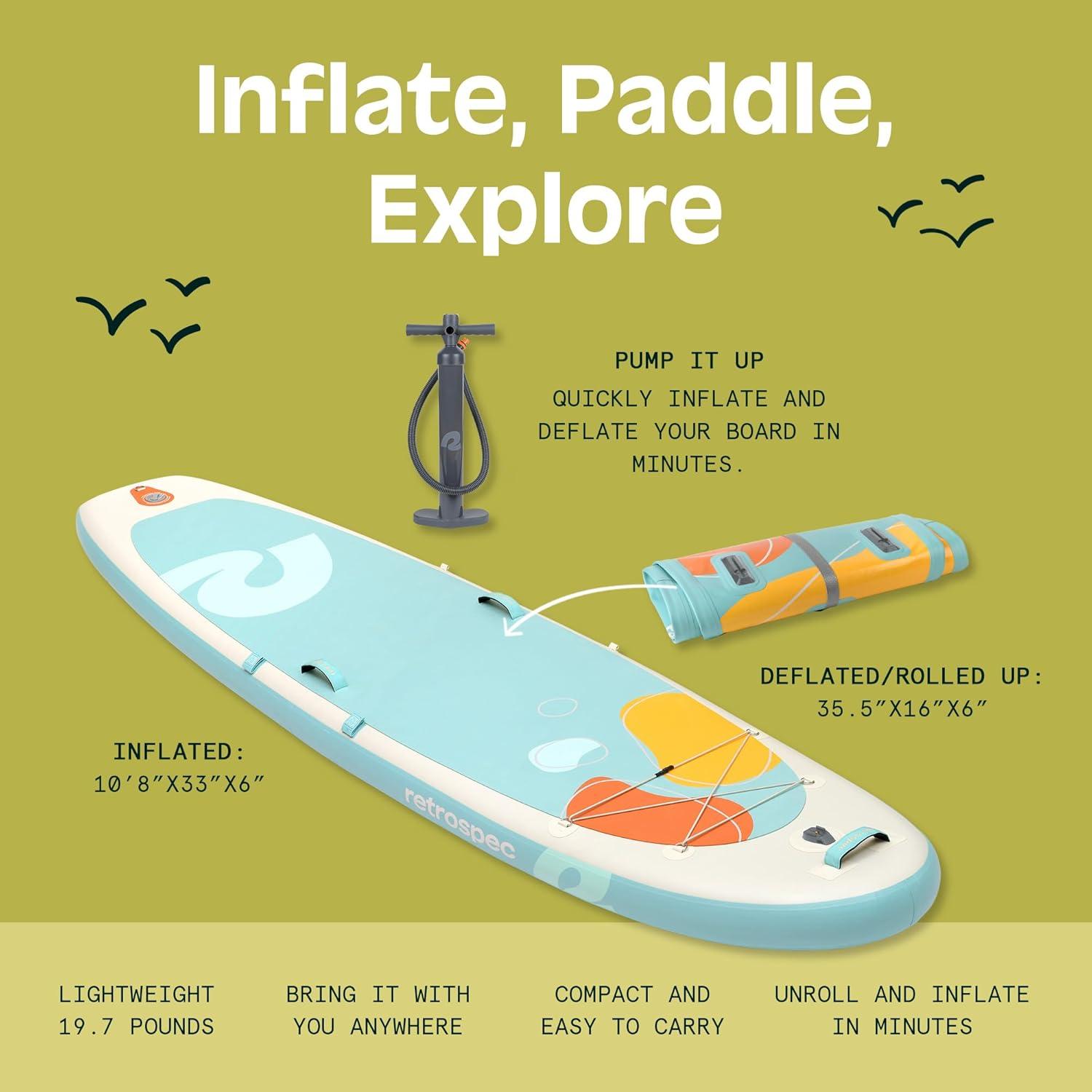 Retrospec Weekender Yogi 10’8 Extra Wide Yoga Paddle Board with Pump and Accessories, Non-Slip, Puncture Resistant, Lightweight iSUP Inflatable Paddle Board