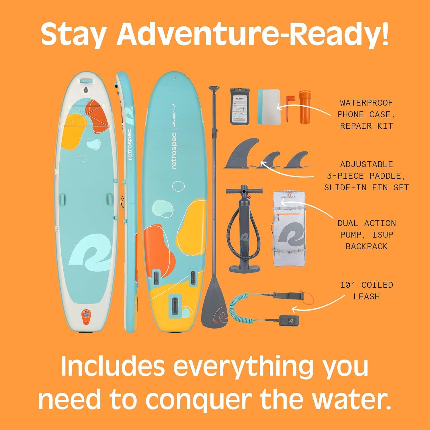 Retrospec Weekender Yogi 10’8 Extra Wide Yoga Paddle Board with Pump and Accessories, Non-Slip, Puncture Resistant, Lightweight iSUP Inflatable Paddle Board