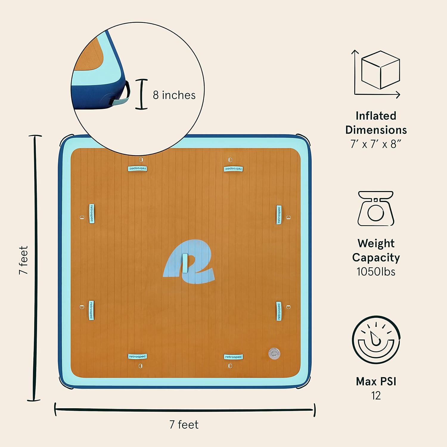 Retrospec Weekender Dock Inflatable Platform for Beach, River, Lake & Pool – Recreational Floating Island Raft with Non-Slip Surface – Dual-Action Pump & Carrying Bag – 7 Ft x 7 Ft