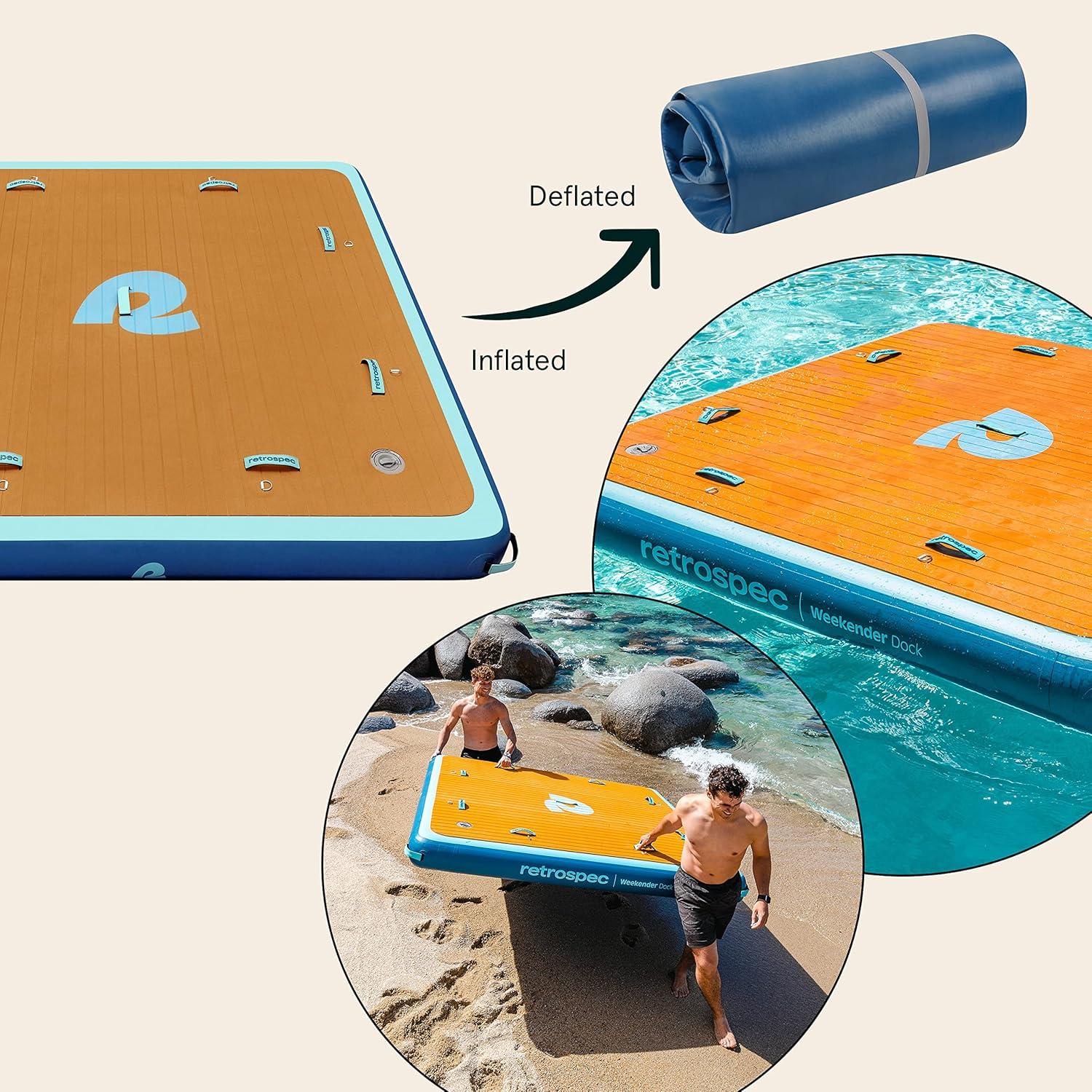 Retrospec Weekender Dock Inflatable Platform for Beach, River, Lake & Pool – Recreational Floating Island Raft with Non-Slip Surface – Dual-Action Pump & Carrying Bag – 7 Ft x 7 Ft