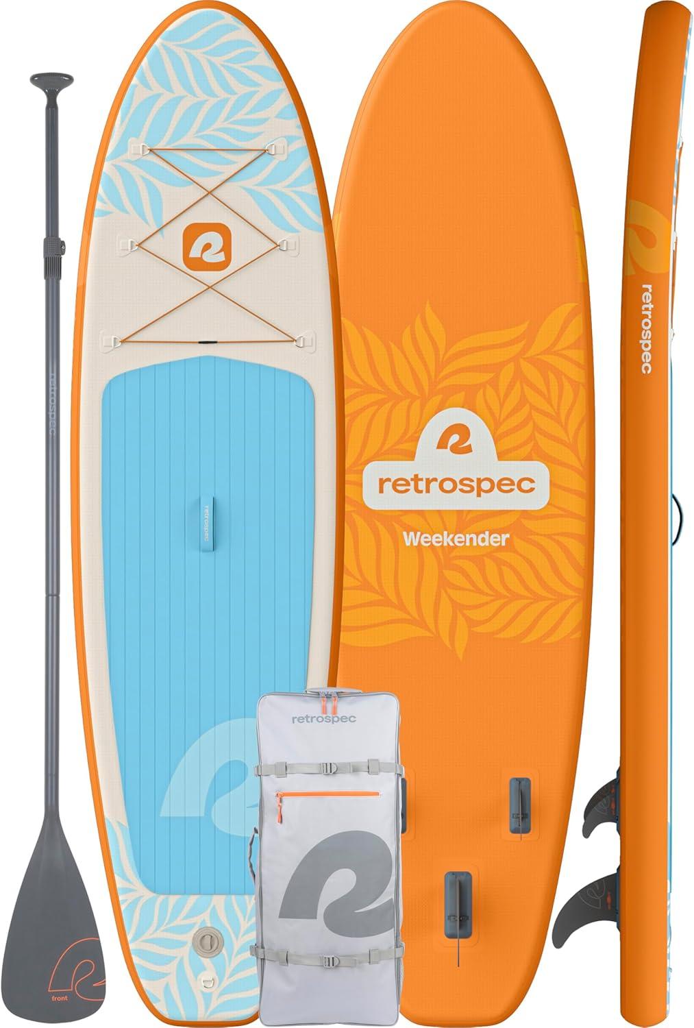 Retrospec Weekender Inflatable Stand Up Paddle Board Includes Paddle, Pump, and Accessories 10’6 Lightweight iSUP, Puncture Resistant Inflatable Paddle Board for Adults(Creamsicle)