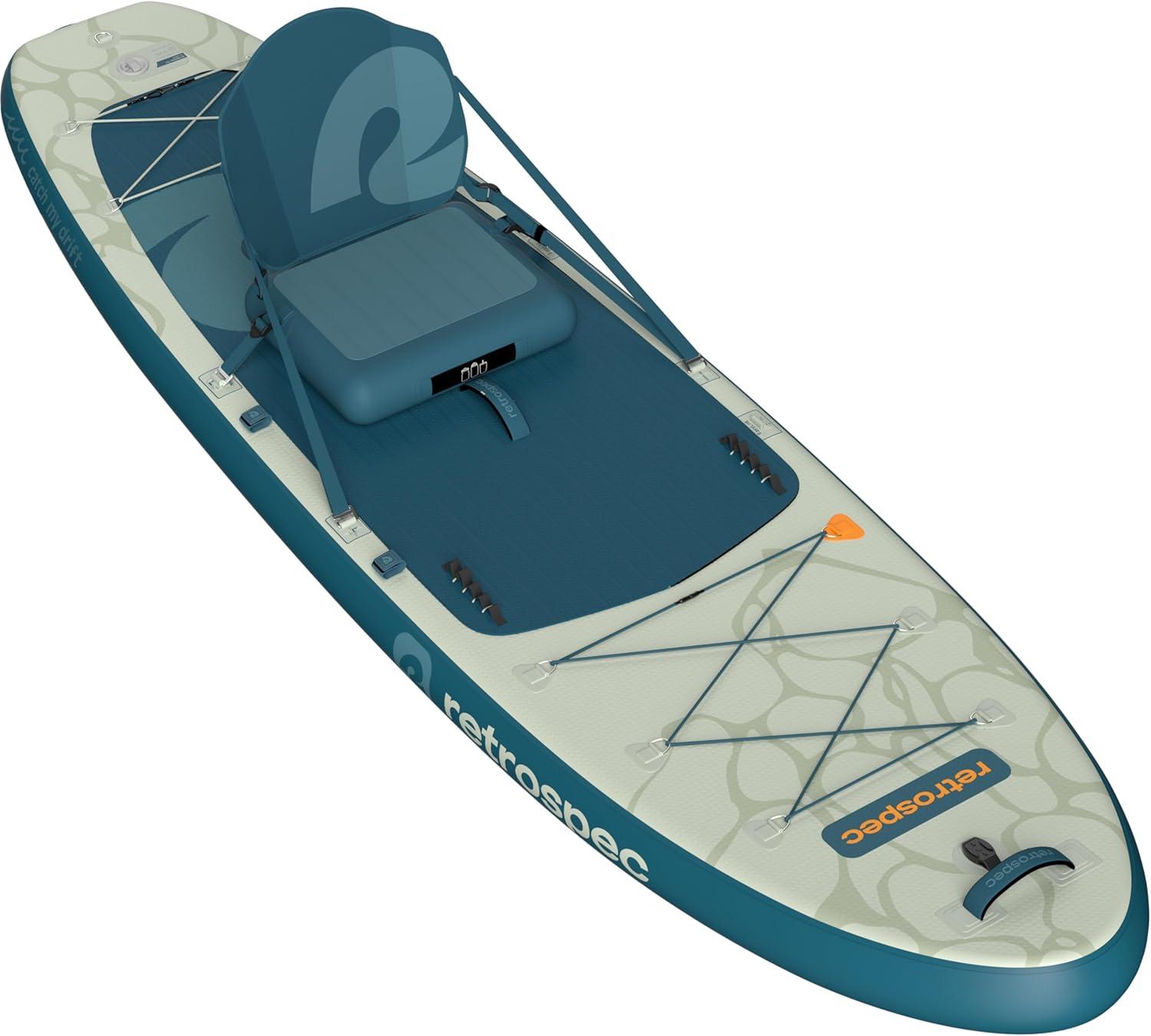 Retrospec Weekender Plus 10′ Inflatable Stand Up Paddleboard Double Layer PVC iSUP Bundle w/Carrying case, 3 Piece Adjustable Aluminum Paddle, 3 Removable fins, Pump, and Cell Phone case(River Ripple)