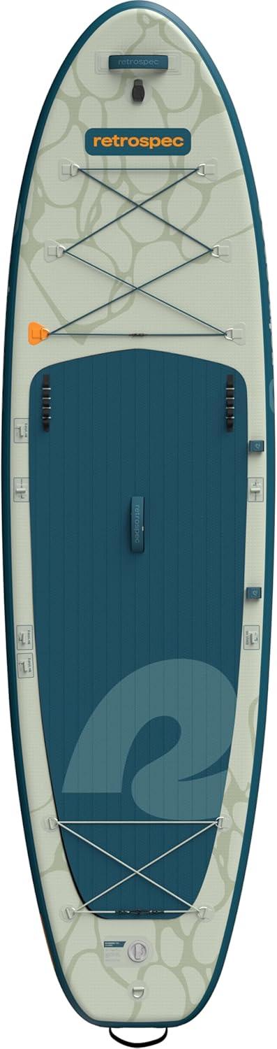 Retrospec Weekender Plus 10′ Inflatable Stand Up Paddleboard Double Layer PVC iSUP Bundle w/Carrying case, 3 Piece Adjustable Aluminum Paddle, 3 Removable fins, Pump, and Cell Phone case(River Ripple)