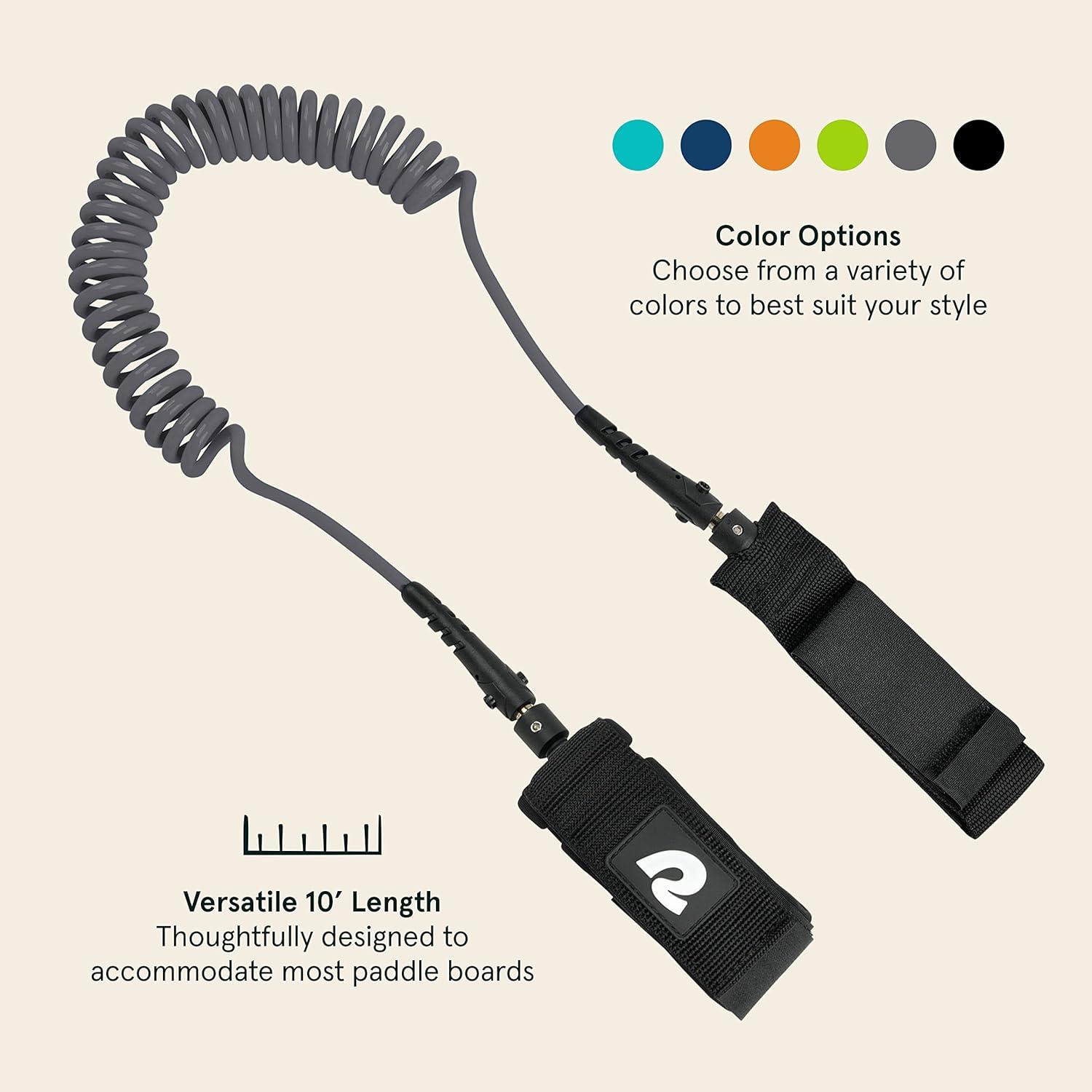 Retrospec Weekender 10′ Paddle Board Safety Leash, Coiled for Stand Up Paddleboards(Charcoal)
