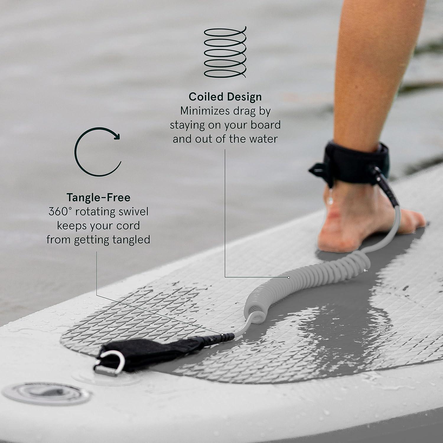 Retrospec Weekender 10′ Paddle Board Safety Leash, Coiled for Stand Up Paddleboards(Charcoal)