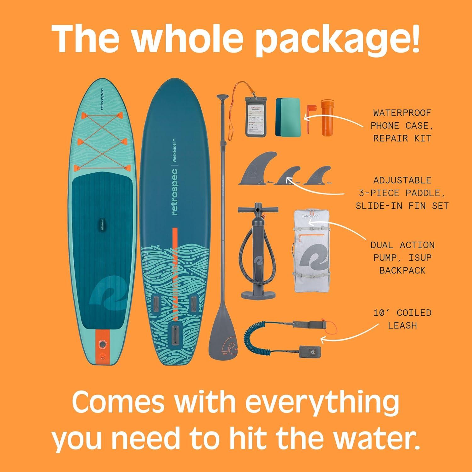 Retrospec Weekender Inflatable Stand Up Paddle Board Includes Paddle, Pump, and Accessories 10’6 Lightweight iSUP, Puncture Resistant Inflatable Paddle Board for Adults(Seafoam Tide)