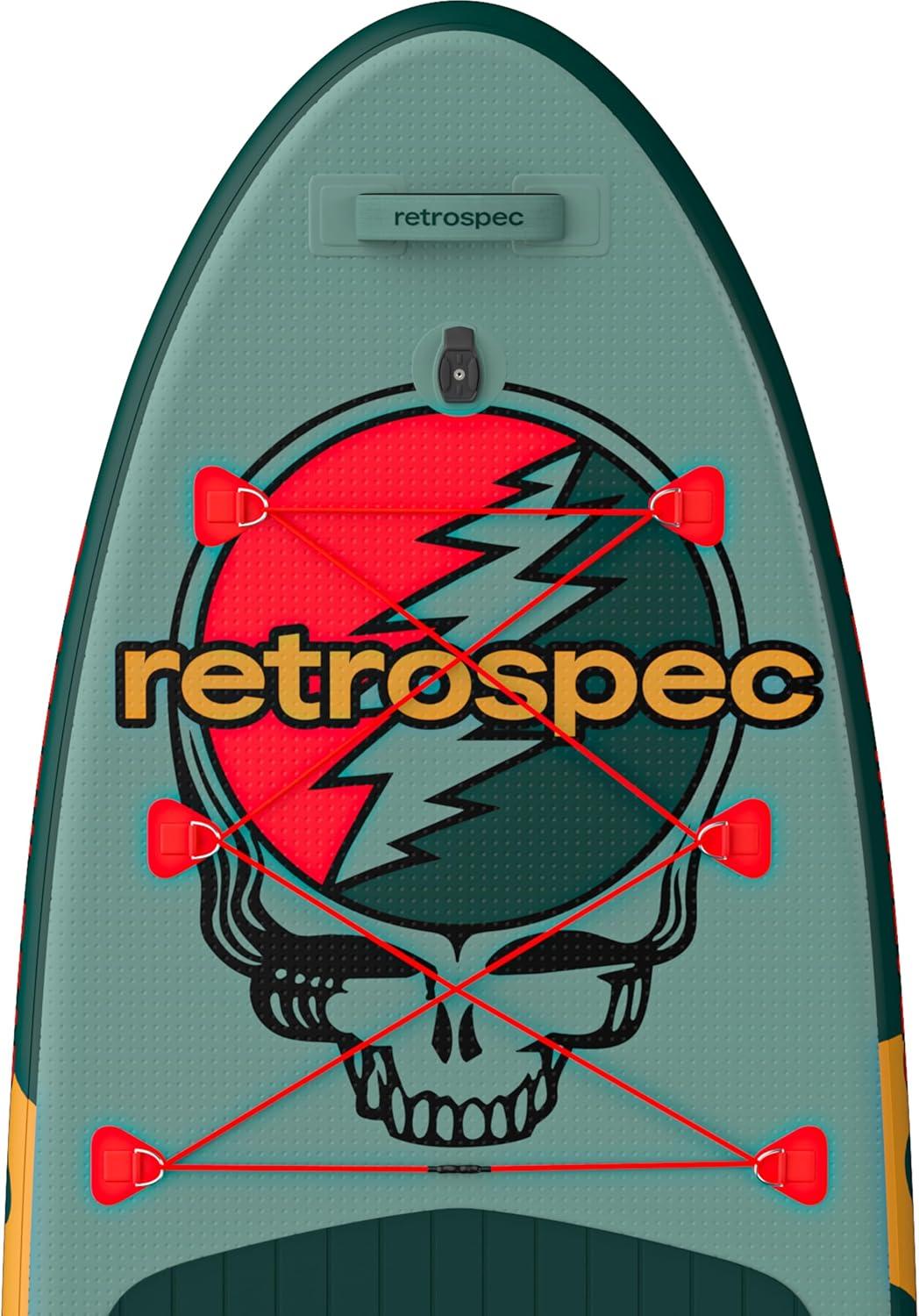 Retrospec Weekender Plus 10′ Inflatable Stand Up Paddleboard Double Layer PVC iSUP Bundle w/Carrying case, 3 Piece Adjustable Aluminum Paddle, 3 Removable fins, Pump, and Cell Phone case(Grateful Dead)