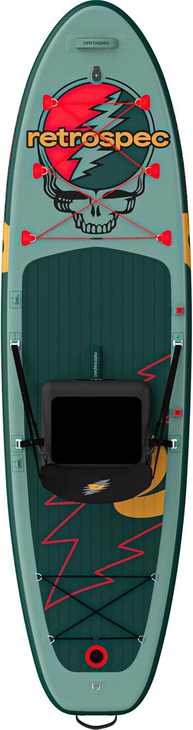 Retrospec Weekender Plus 10′ Inflatable Stand Up Paddleboard Double Layer PVC iSUP Bundle w/Carrying case, 3 Piece Adjustable Aluminum Paddle, 3 Removable fins, Pump, and Cell Phone case(Grateful Dead)