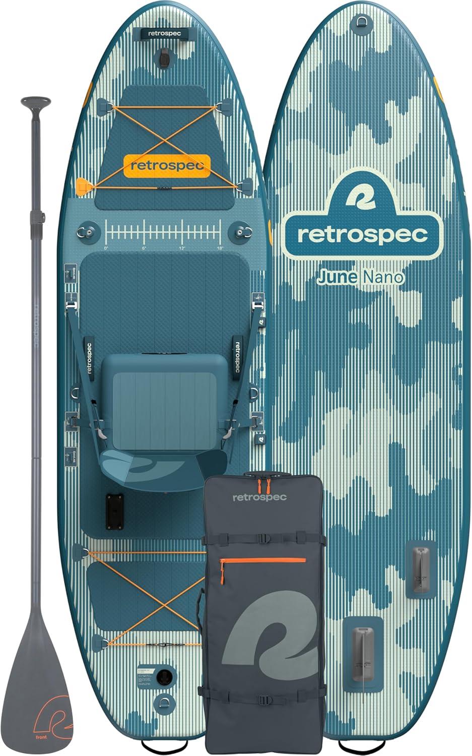 Retrospec June Nano Kids Inflatable Fishing Paddle Board SUP Kayak: 9’6″ Hybrid Paddleboard with Rod Holders, Removable Seat – Lightweight Portable Youth Fishing Board(River Rock)