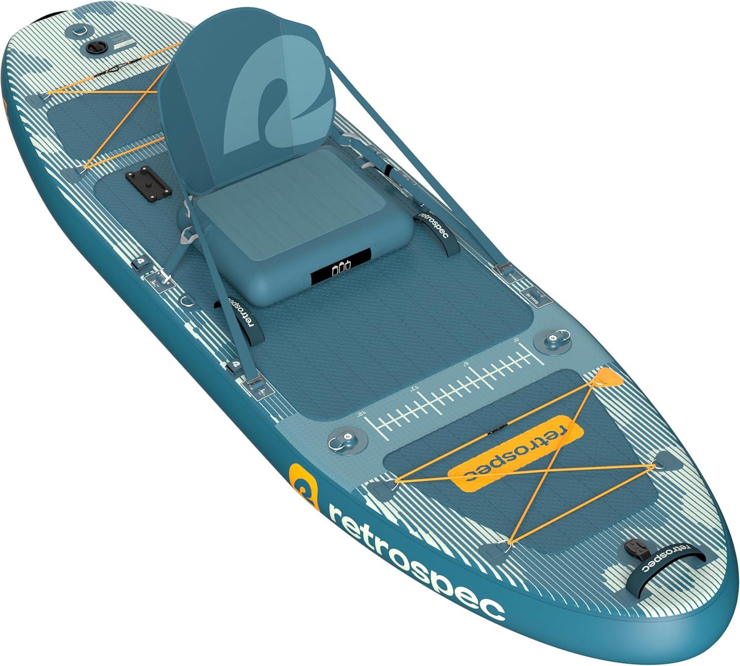 Retrospec June Nano Kids Inflatable Fishing Paddle Board SUP Kayak: 9’6″ Hybrid Paddleboard with Rod Holders, Removable Seat – Lightweight Portable Youth Fishing Board(River Rock)