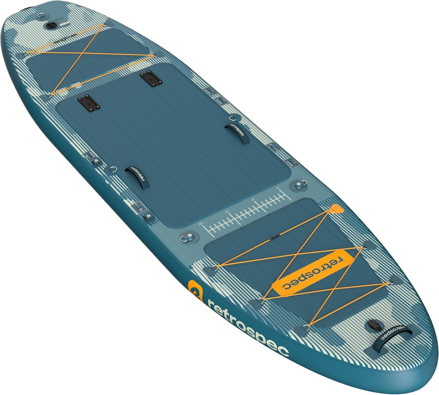 Retrospec June Inflatable Fishing Paddle Board 11’6 with Removable Seat – Puncture-Resistant Paddle Board for Fishing with Rod Holders, Non-Slip Deck Pad & Accessories(River Rock)