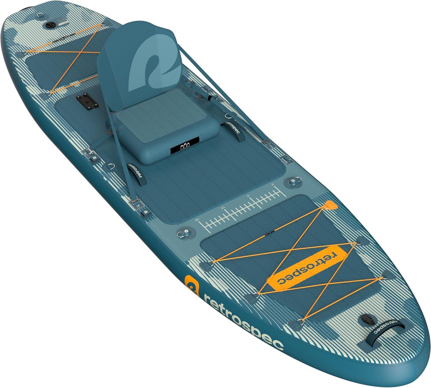 Retrospec June Inflatable Fishing Paddle Board 11’6 with Removable Seat – Puncture-Resistant Paddle Board for Fishing with Rod Holders, Non-Slip Deck Pad & Accessories(River Rock)