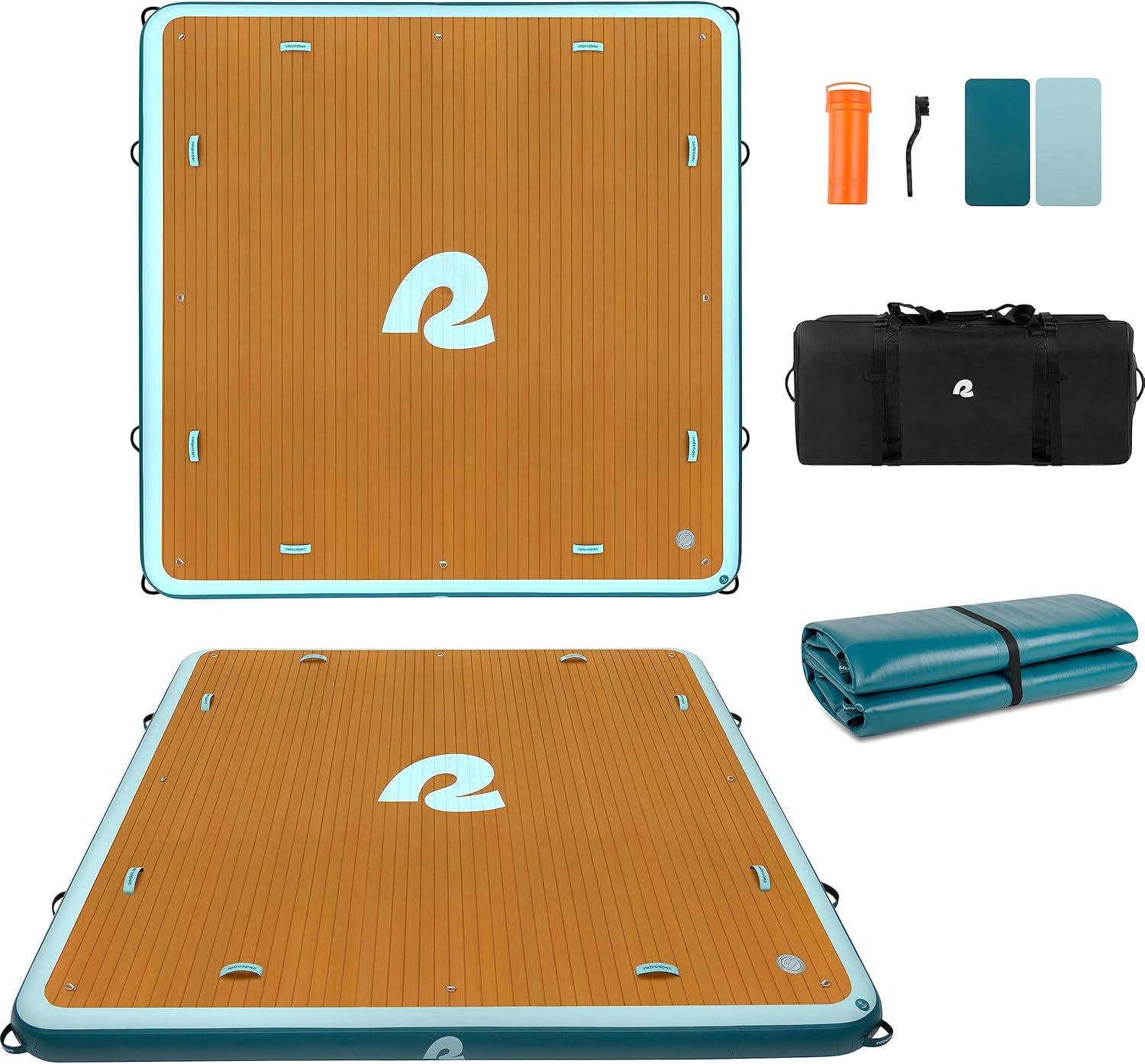 Retrospec Siesta Dock 7′ & 10′ XL Inflatable Floating Platform – Lake & Pool Essential with 1050lb & 1500lb Capacity – Multi-Person Water Dock with D-Rings & Pump(Legacy 10′ x 10′)