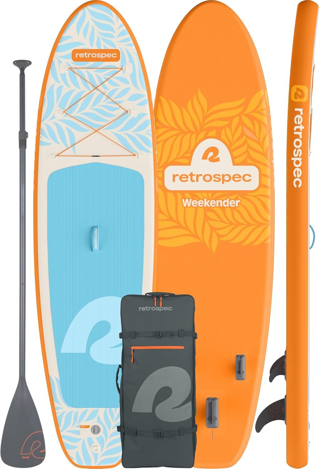 Retrospec Weekender Inflatable Stand Up Paddle Board Includes Paddle, Pump, and Accessories 10’6 Lightweight iSUP, Puncture Resistant Inflatable Paddle Board for Adults(Creamsicle 1)