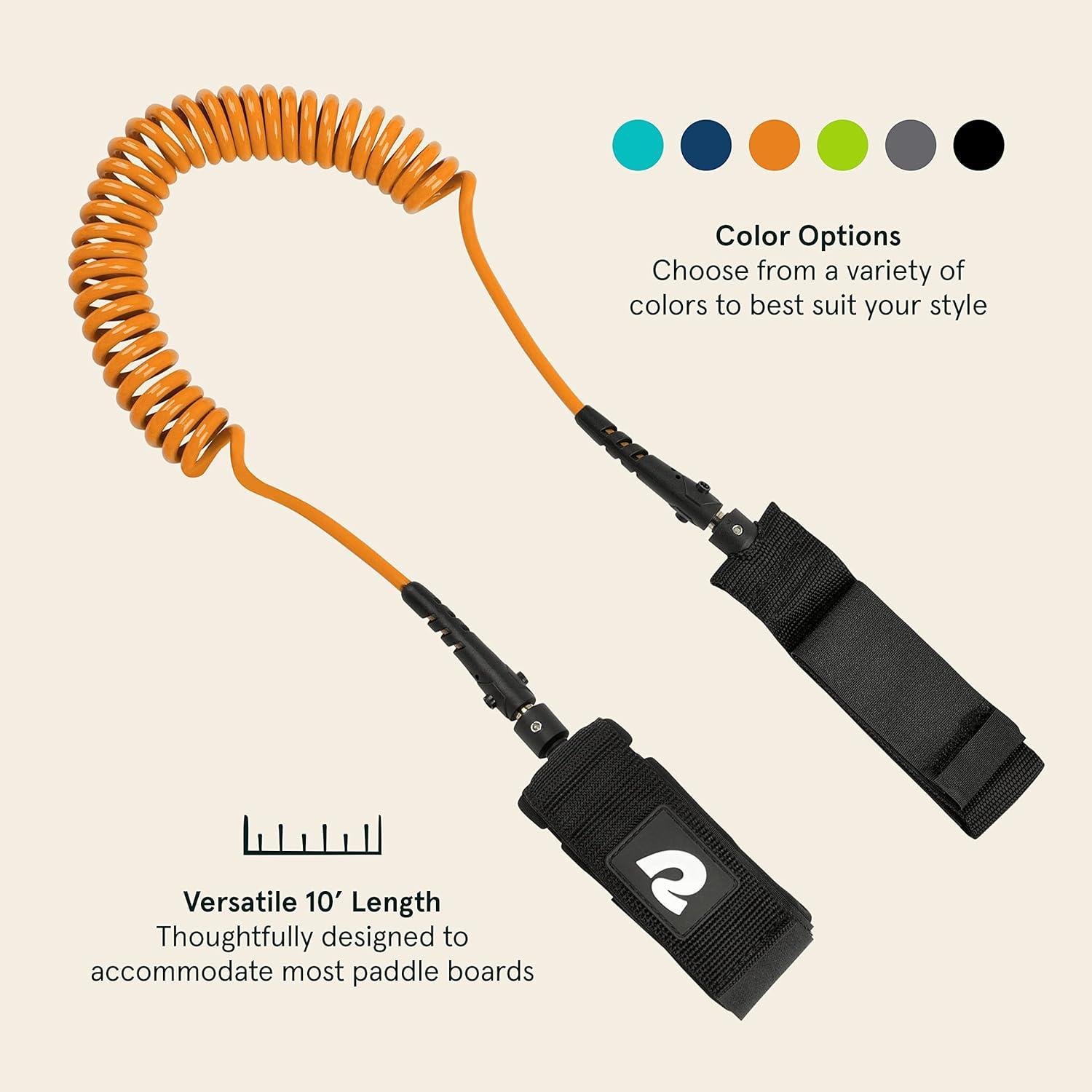 Retrospec Weekender 10′ Paddle Board Safety Leash, Coiled for Stand Up Paddleboards(Legacy Clementine)