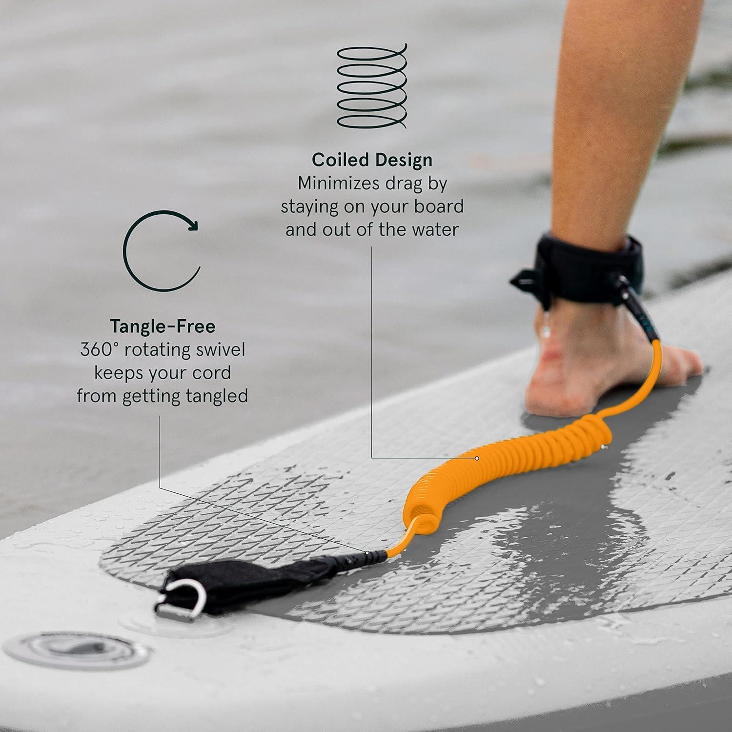 Retrospec Weekender 10′ Paddle Board Safety Leash, Coiled for Stand Up Paddleboards(Legacy Clementine)
