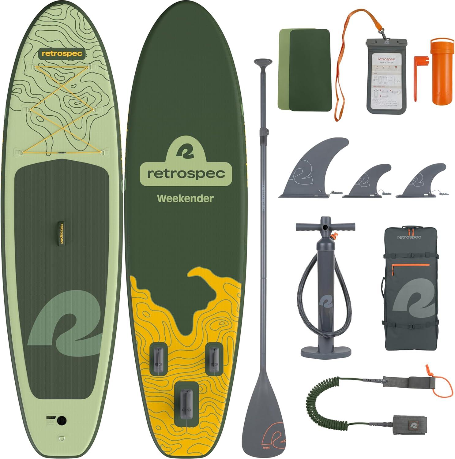 Retrospec Weekender Inflatable Stand Up Paddle Board Includes Paddle, Pump, and Accessories 10’6 Lightweight iSUP, Puncture Resistant Inflatable Paddle Board for Adults(Wild Spruce)