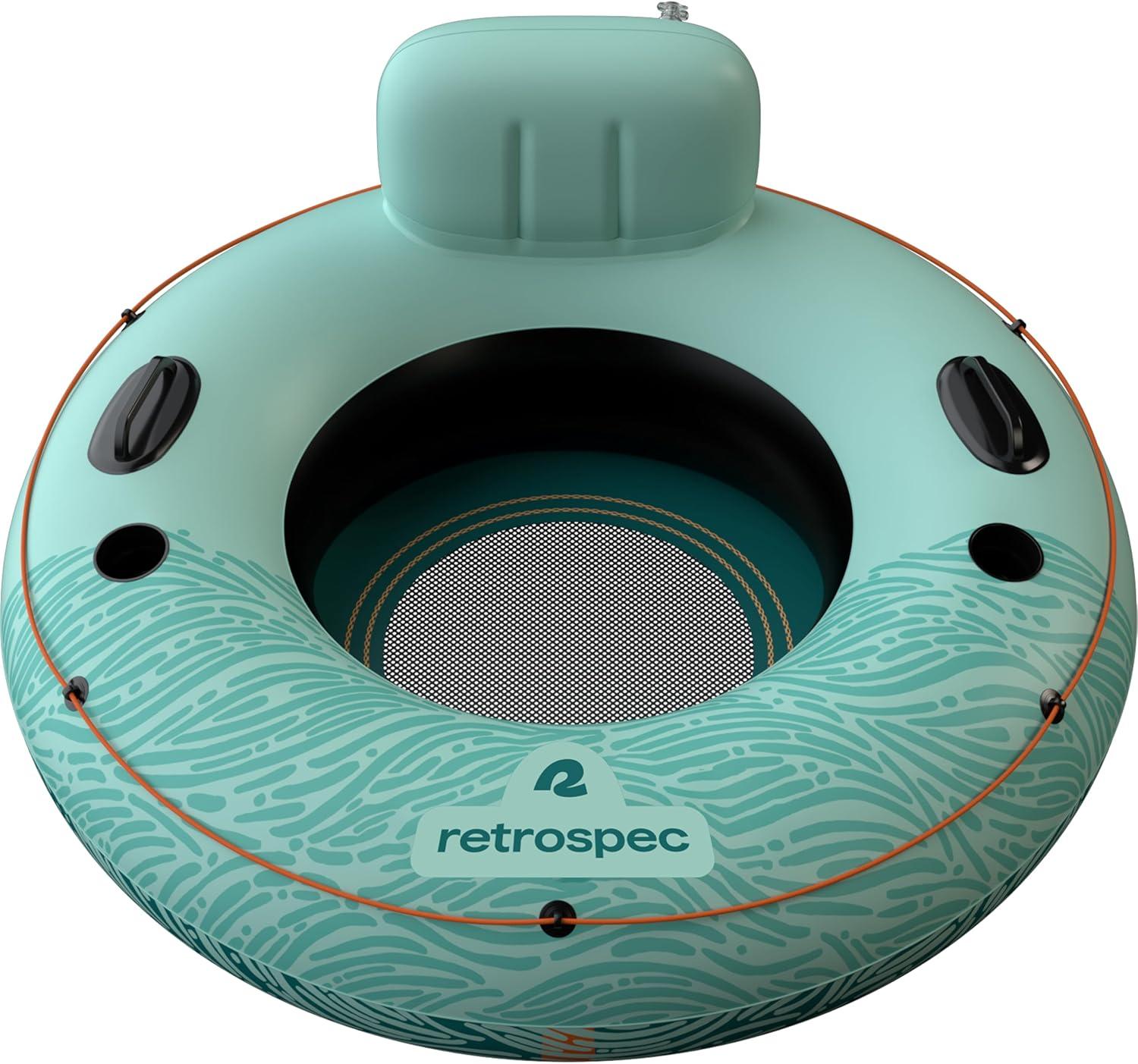 Retrospec Siesta Float 48″ Inflatable River Tube | Heavy-Duty Water Float w/Backrest & Cup Holders | 300 lbs | Repair Kit | Pool, Lake & River(Seafoam Tide)