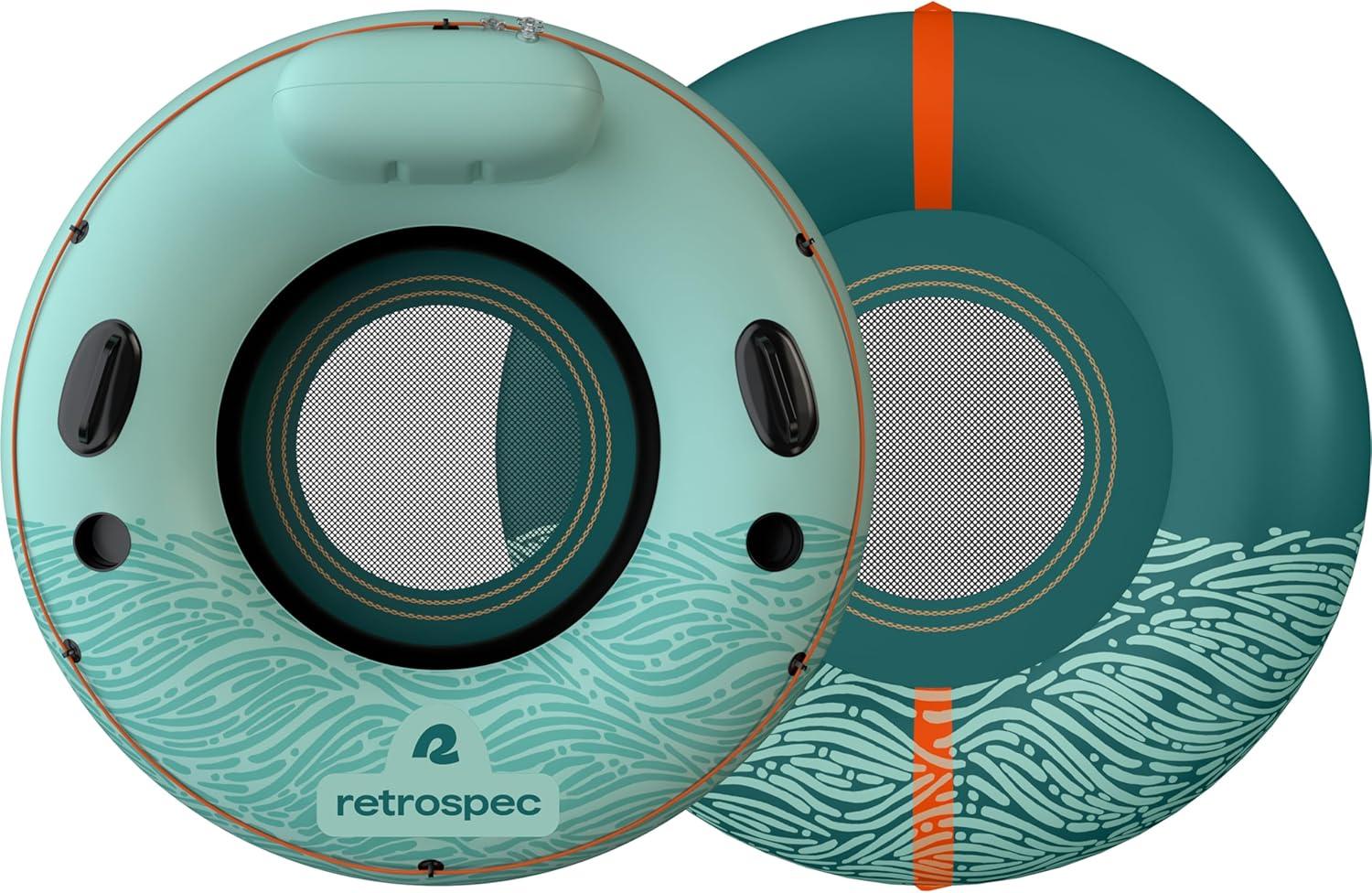 Retrospec Siesta Float 48″ Inflatable River Tube | Heavy-Duty Water Float w/Backrest & Cup Holders | 300 lbs | Repair Kit | Pool, Lake & River(Seafoam Tide)