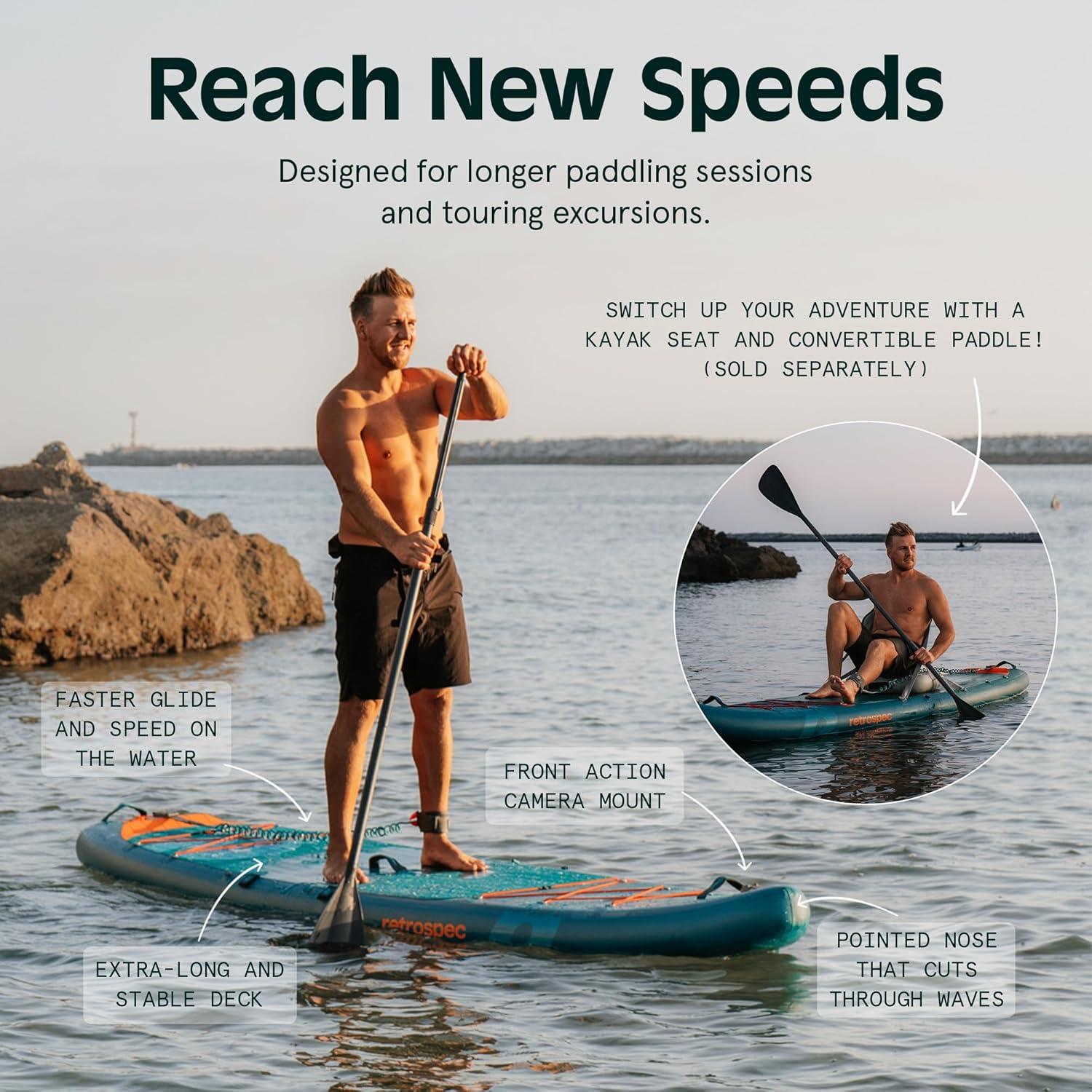 Retrospec Weekender Tour 11’6 Inflatable Stand Up Touring Paddle Board Includes Paddle, Pump and iSUP Accessories Puncture Resistant, Lightweight Inflatable Paddle Board