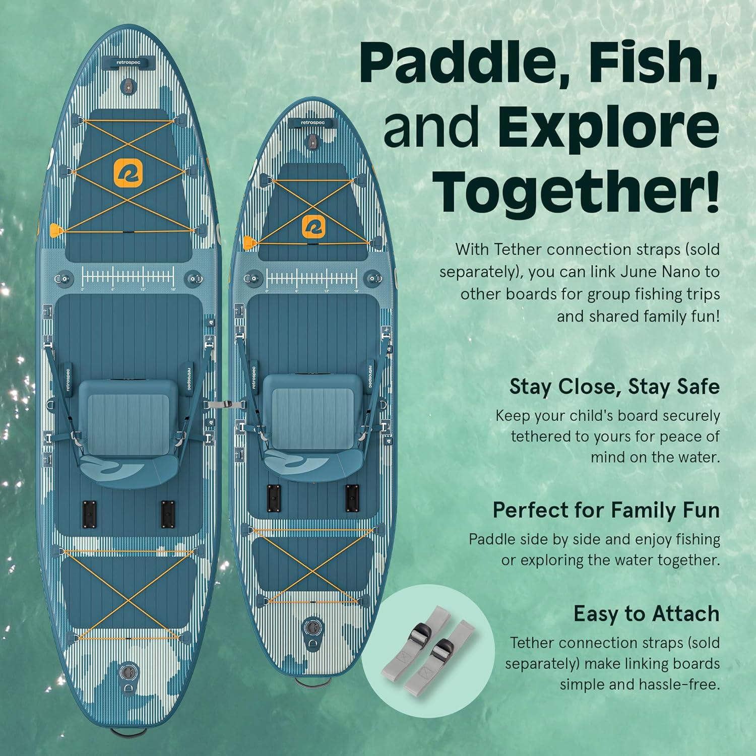 Retrospec June Nano Kids Inflatable Fishing Paddle Board SUP Kayak: 9’6″ Hybrid Paddleboard with Rod Holders, Removable Seat – Lightweight Portable Youth Fishing Board(River Rock Legacy)
