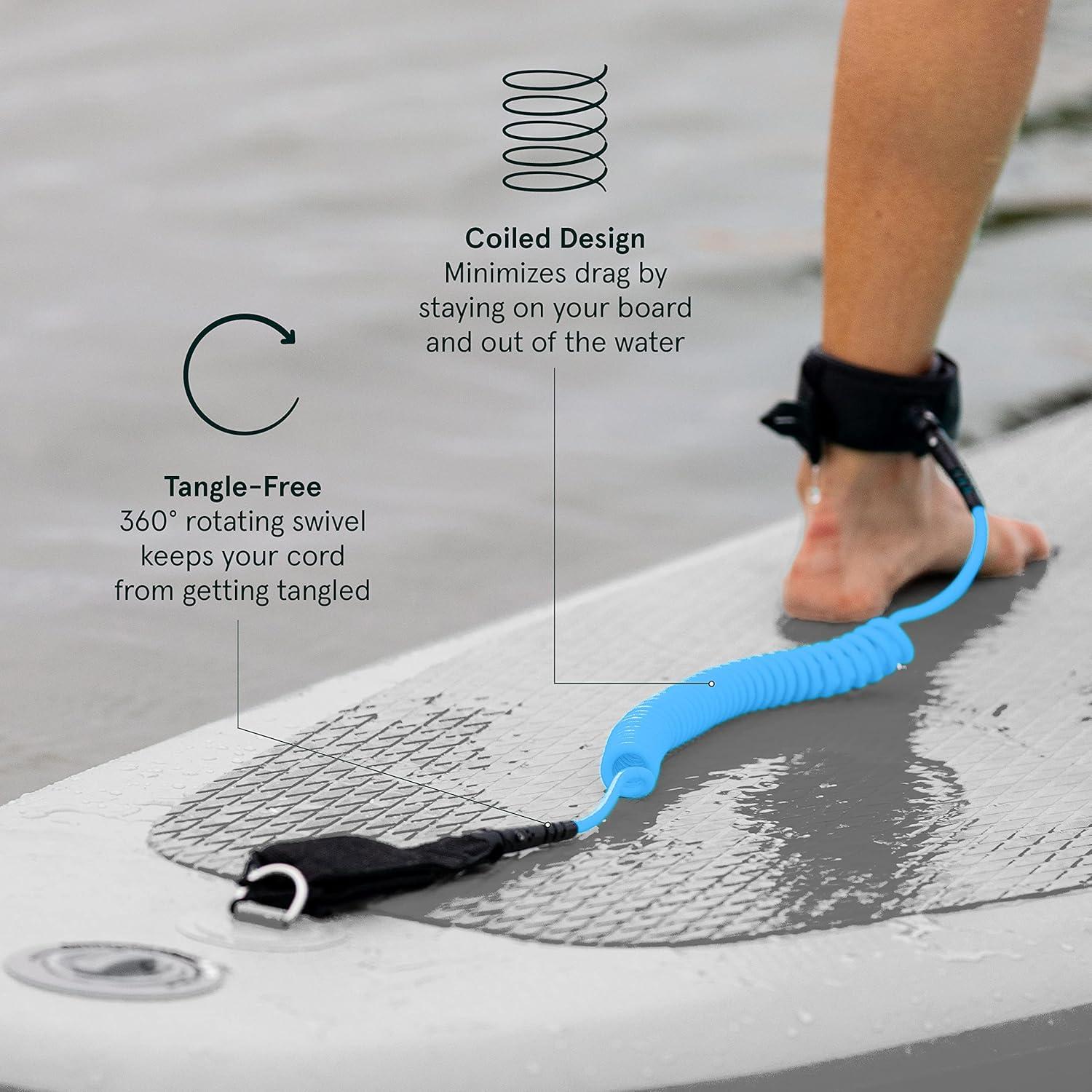 Retrospec Weekender 10′ Paddle Board Safety Leash, Coiled for Stand Up Paddleboards(Nautical Blue)
