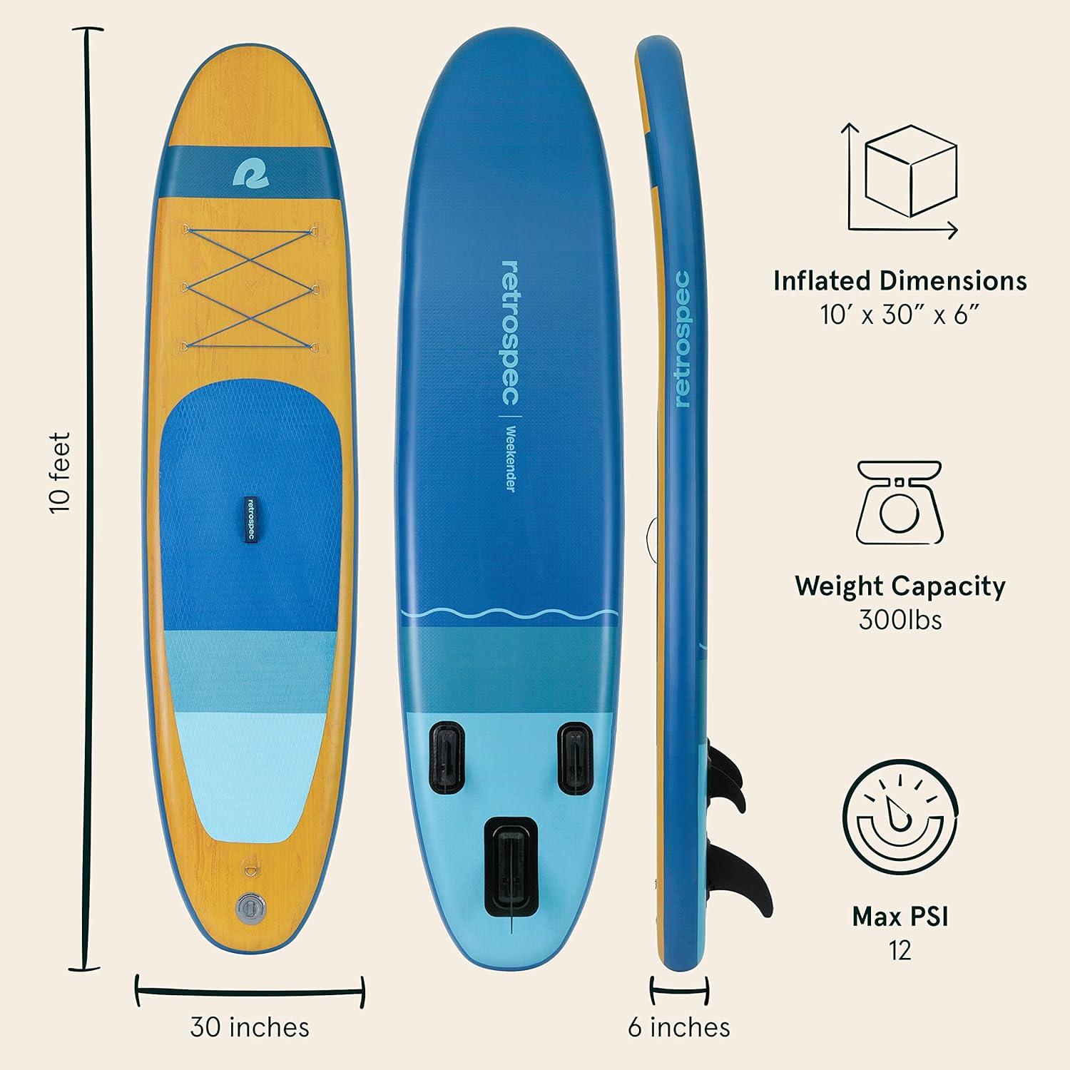 Retrospec Weekender Inflatable Stand Up Paddle Board Includes Paddle, Pump, and Accessories 10’6 Lightweight iSUP, Puncture Resistant Inflatable Paddle Board for Adults