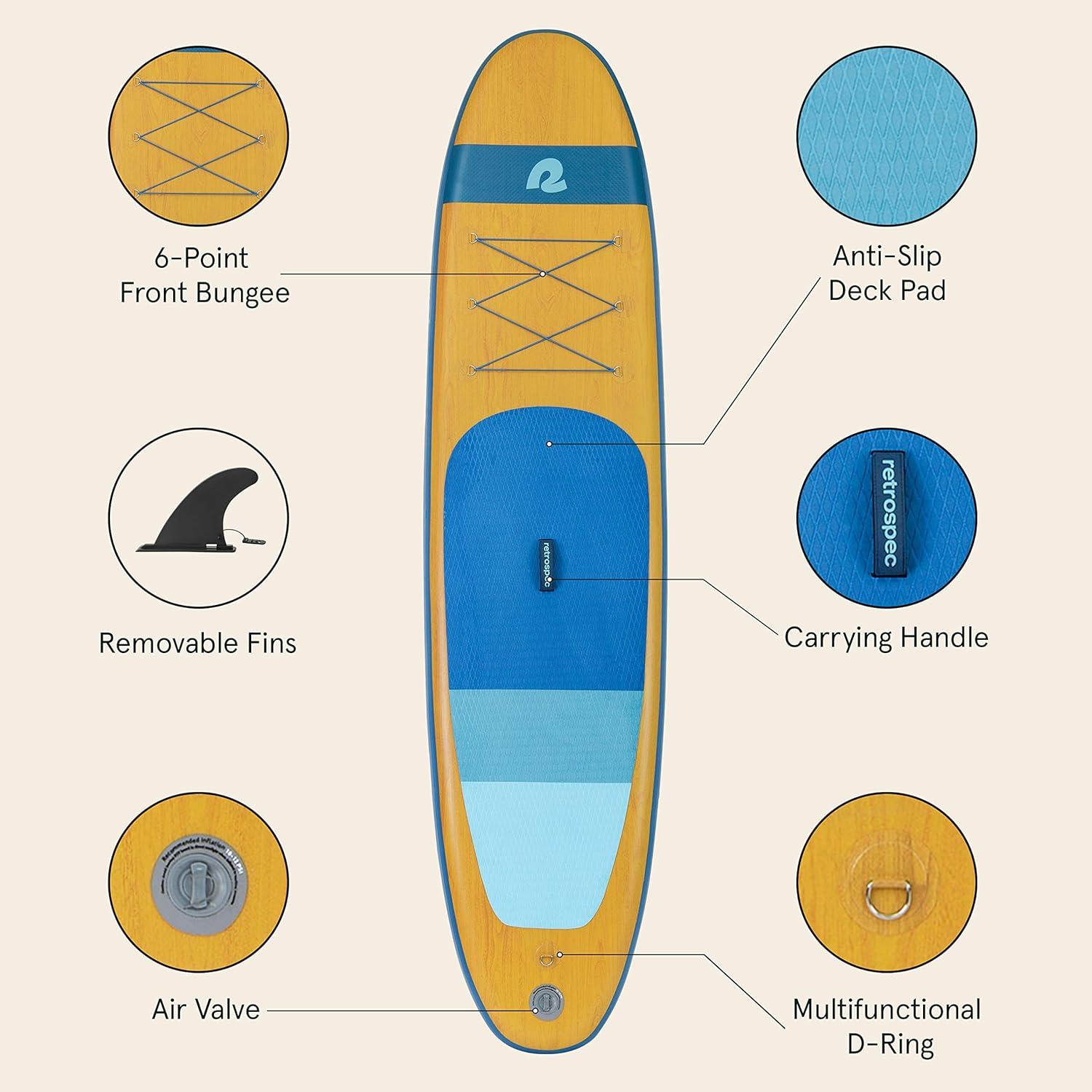 Retrospec Weekender Inflatable Stand Up Paddle Board Includes Paddle, Pump, and Accessories 10’6 Lightweight iSUP, Puncture Resistant Inflatable Paddle Board for Adults