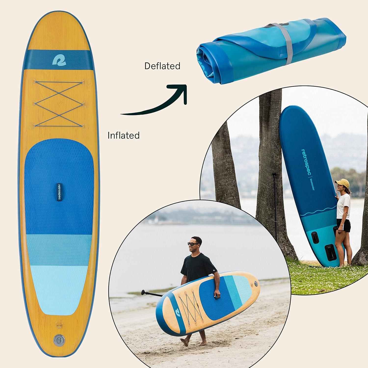 Retrospec Weekender Inflatable Stand Up Paddle Board Includes Paddle, Pump, and Accessories 10’6 Lightweight iSUP, Puncture Resistant Inflatable Paddle Board for Adults