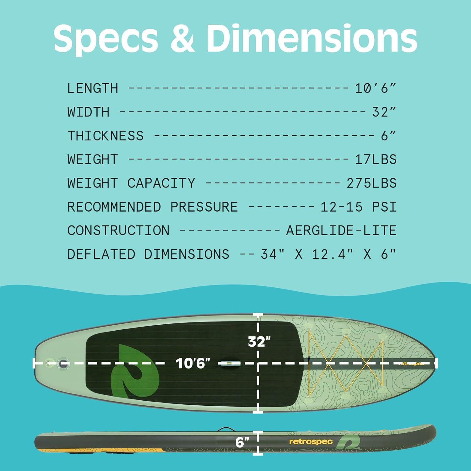 Retrospec Weekender Inflatable Stand Up Paddle Board Includes Paddle, Pump, and Accessories 10’6 Lightweight iSUP, Puncture Resistant Inflatable Paddle Board for Adults(Wild Spruce (Legacy))