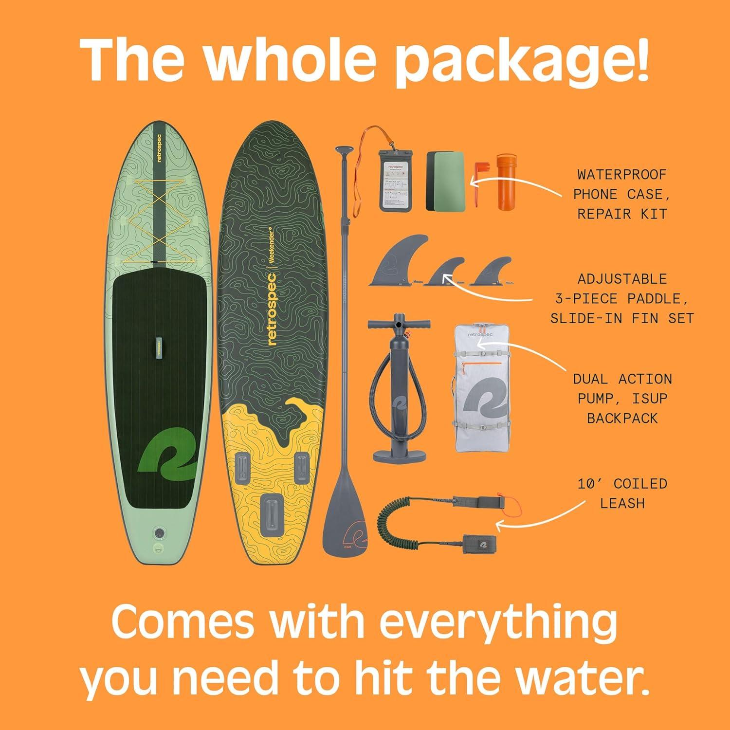 Retrospec Weekender Inflatable Stand Up Paddle Board Includes Paddle, Pump, and Accessories 10’6 Lightweight iSUP, Puncture Resistant Inflatable Paddle Board for Adults(Wild Spruce (Legacy))