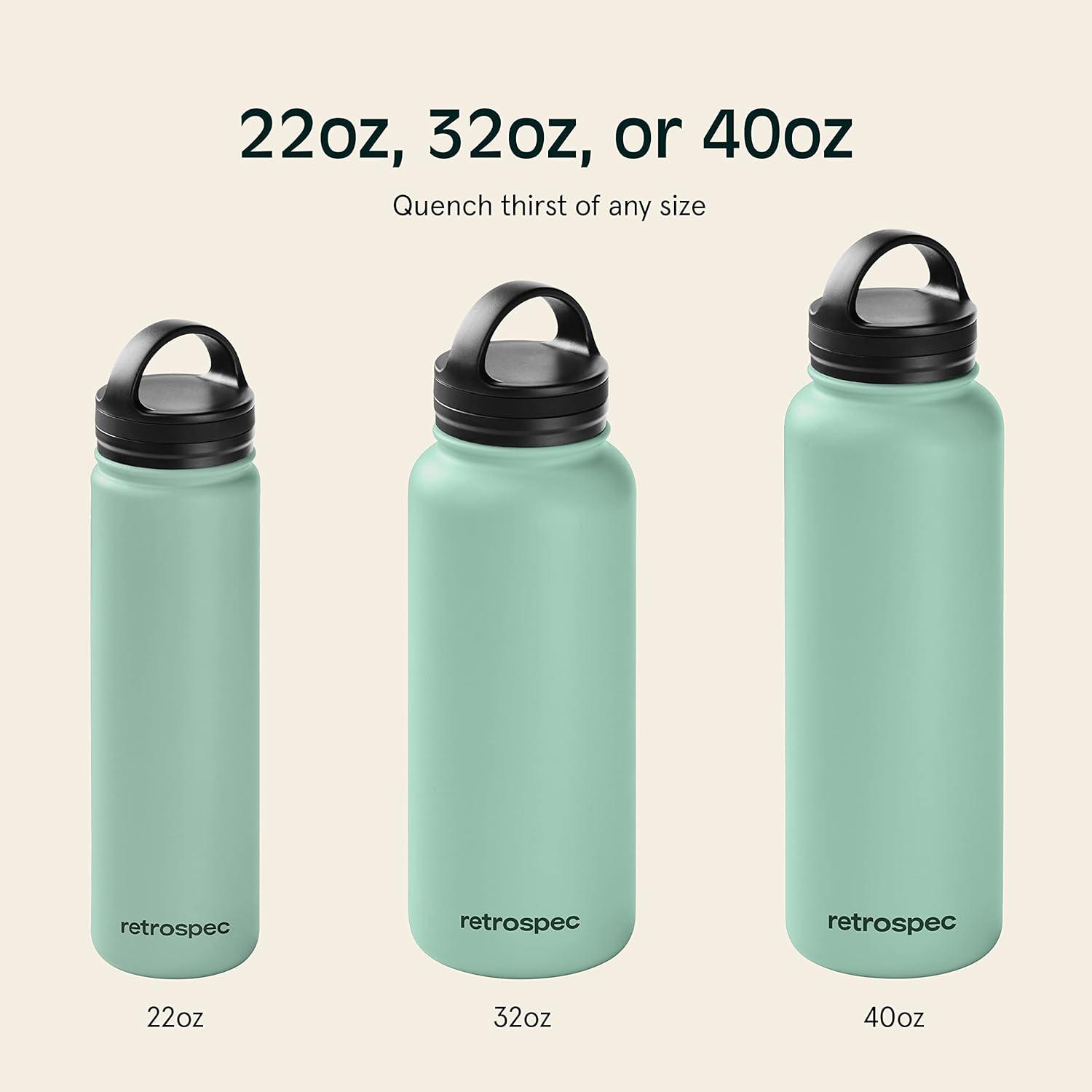 Retrospec Alder Insulated Water Bottle with Straw Lid & Handle Cap – Stainless Steel Wide Mouth Double-Wall Vacuum Insulated Thermos – BPA Free Leakproof Canteen(Pistachio)