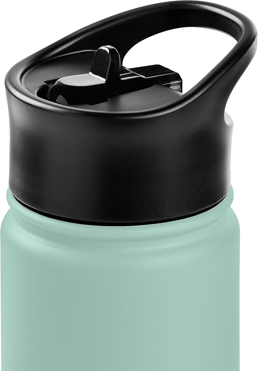 Retrospec Alder Insulated Water Bottle with Straw Lid & Handle Cap – Stainless Steel Wide Mouth Double-Wall Vacuum Insulated Thermos – BPA Free Leakproof Canteen(Pistachio)