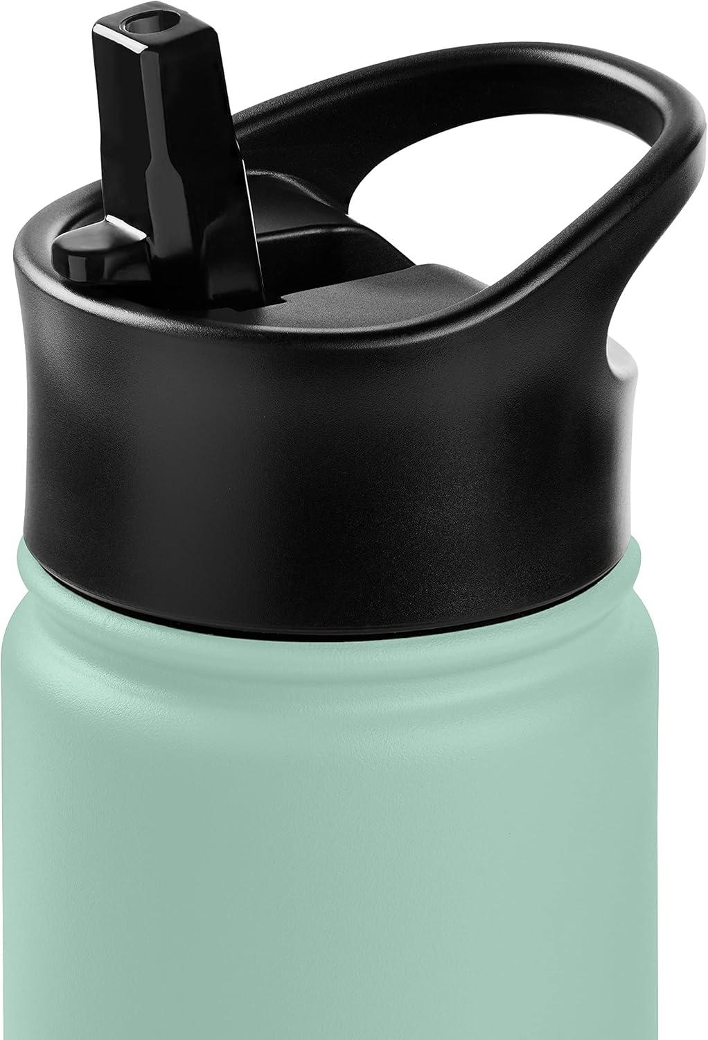 Retrospec Alder Insulated Water Bottle with Straw Lid & Handle Cap – Stainless Steel Wide Mouth Double-Wall Vacuum Insulated Thermos – BPA Free Leakproof Canteen(Pistachio)