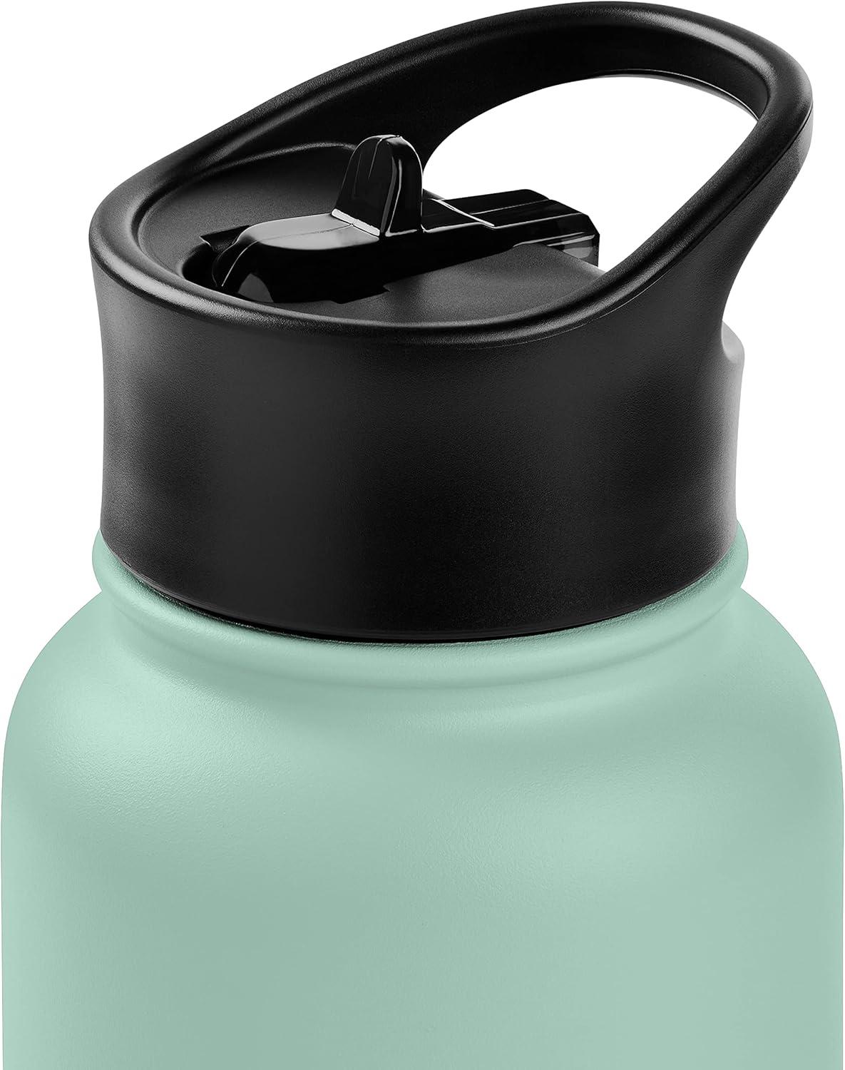 Retrospec Alder Insulated Water Bottle with Straw Lid & Handle Cap – Stainless Steel Wide Mouth Double-Wall Vacuum Insulated Thermos – BPA Free Leakproof Canteen(Pistachio)