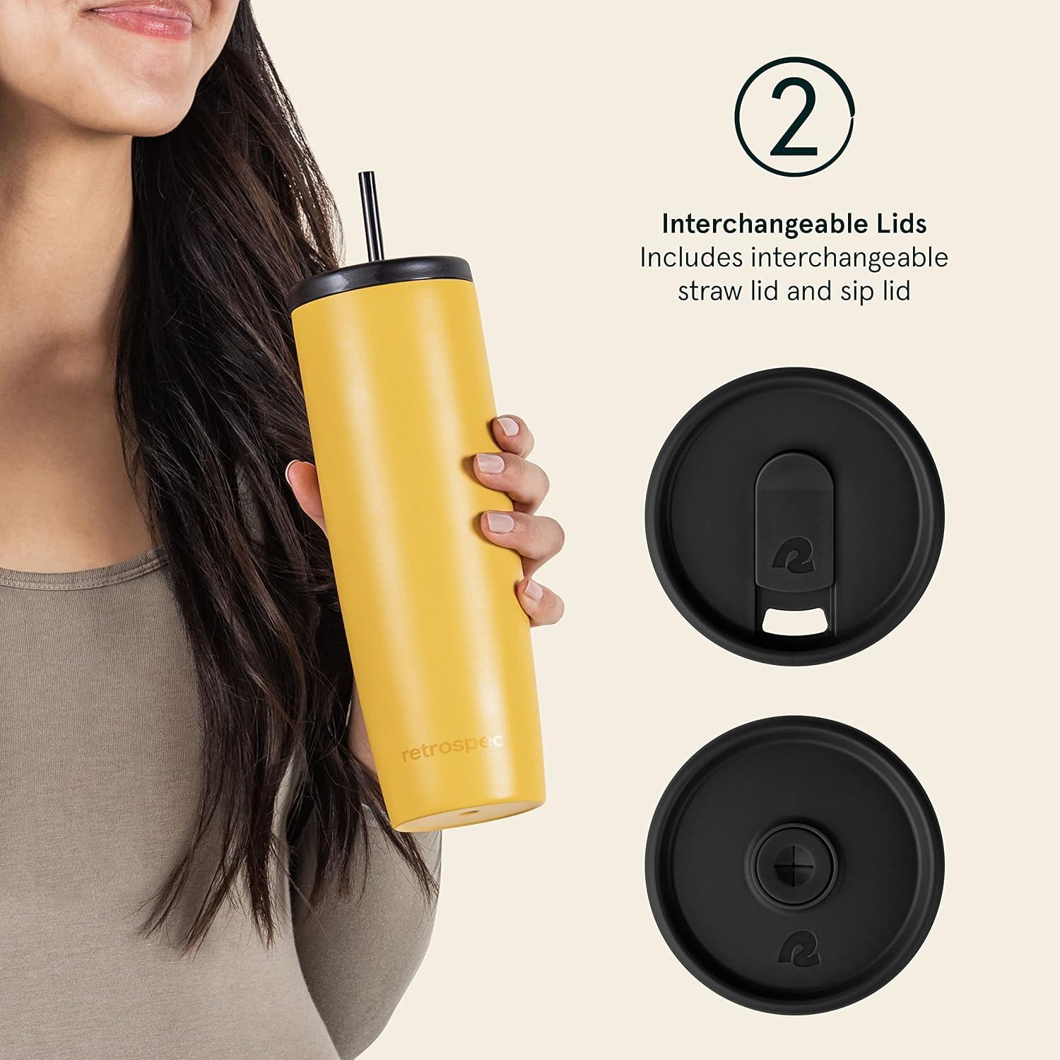Retrospec Arroyo Stainless Steel Tumbler with Lid and Straw – Reusable Insulated Tumbler Cup – Iced Coffee Travel Mug – Double Walled Thermal Tumblers(Matte Honey)