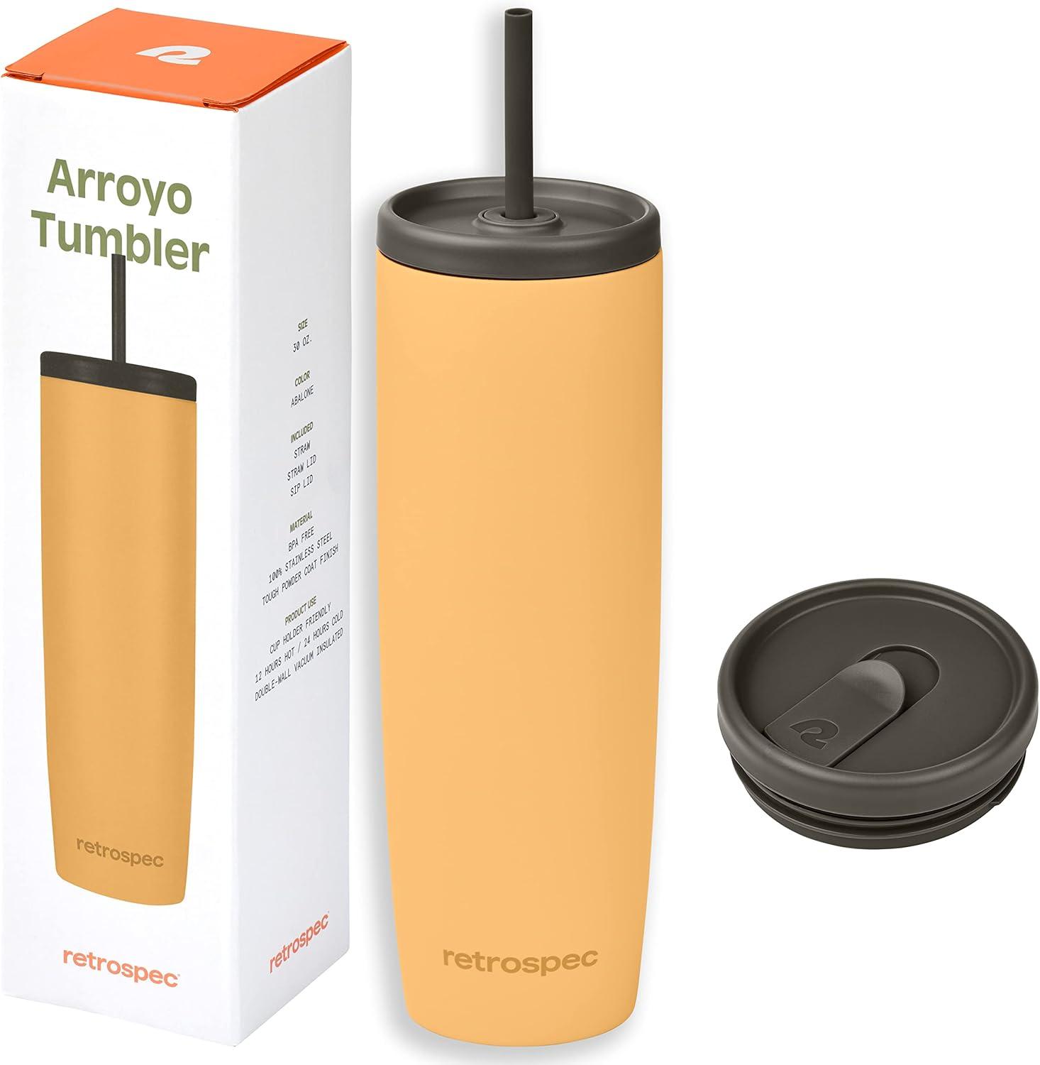 Retrospec Arroyo Stainless Steel Tumbler with Lid and Straw – Reusable Insulated Tumbler Cup – Iced Coffee Travel Mug – Double Walled Thermal Tumblers(Matte Honey)