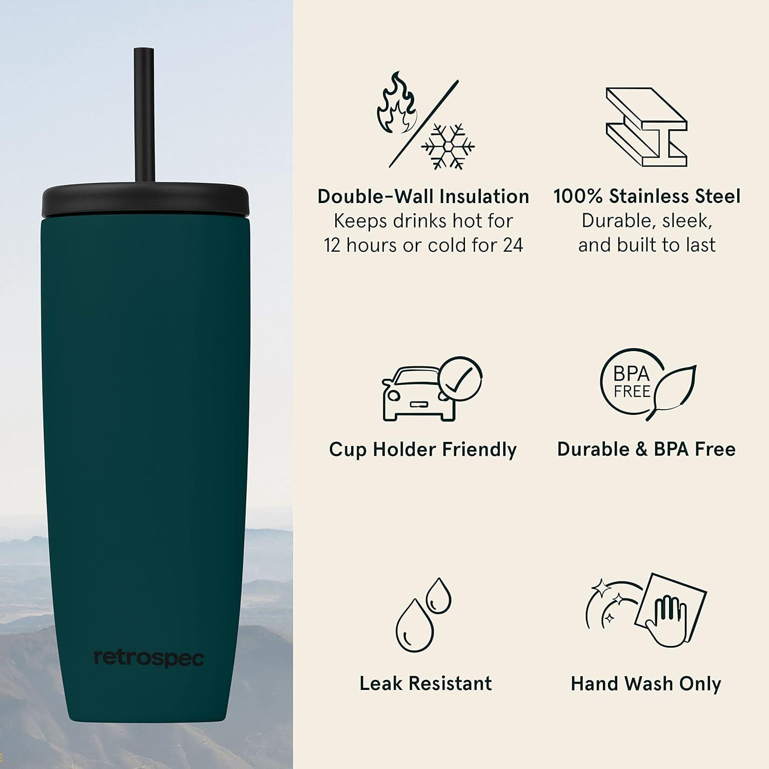 Retrospec Arroyo Stainless Steel Tumbler with Lid and Straw – Reusable Insulated Tumbler Cup – Iced Coffee Travel Mug – Double Walled Thermal Tumblers(Matte Superior Blue)