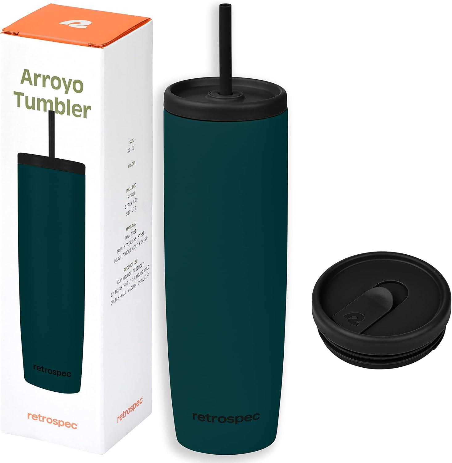Retrospec Arroyo Stainless Steel Tumbler with Lid and Straw – Reusable Insulated Tumbler Cup – Iced Coffee Travel Mug – Double Walled Thermal Tumblers(Matte Superior Blue)