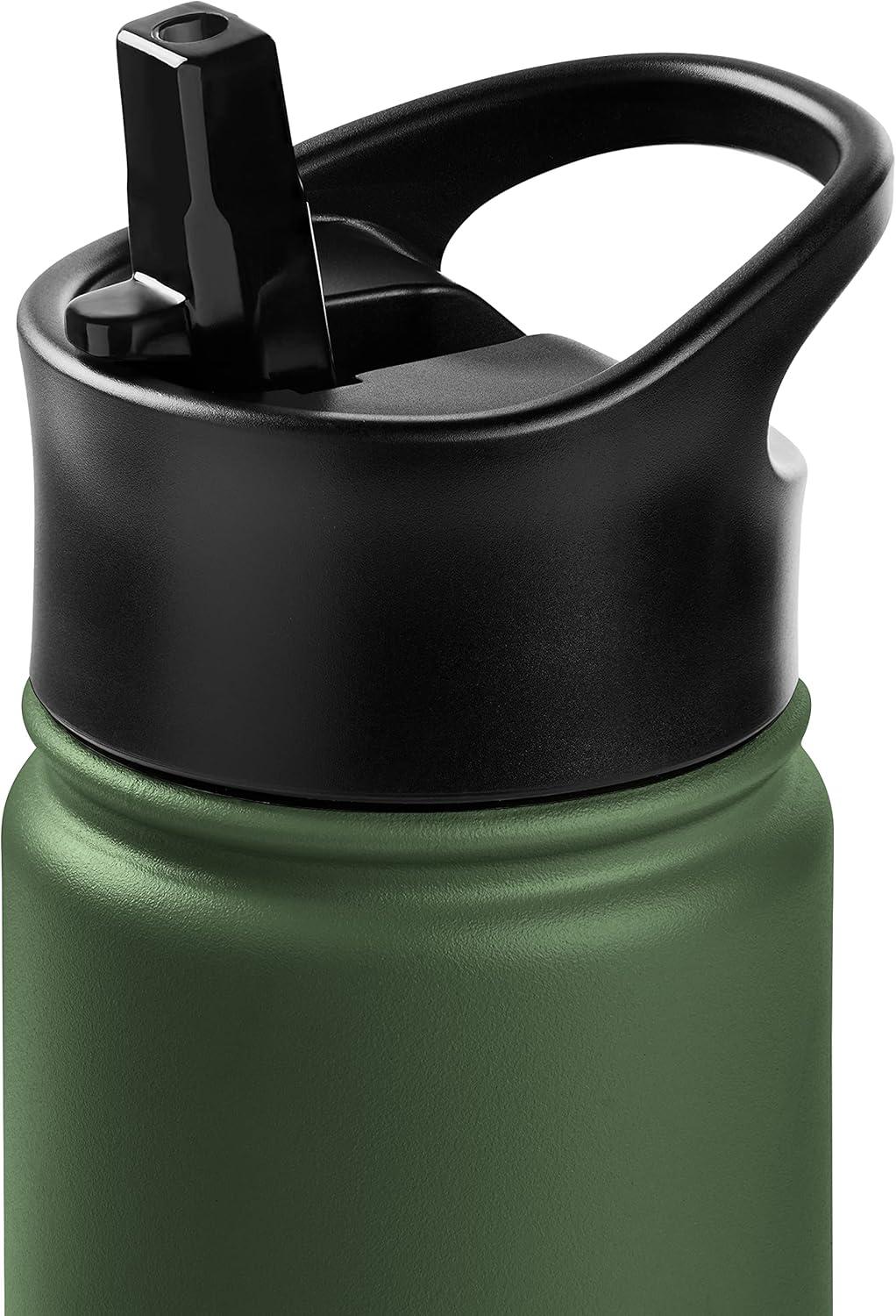 Retrospec Alder Insulated Water Bottle with Straw Lid & Handle Cap – Stainless Steel Wide Mouth Double-Wall Vacuum Insulated Thermos – BPA Free Leakproof Canteen(Olive Drab)