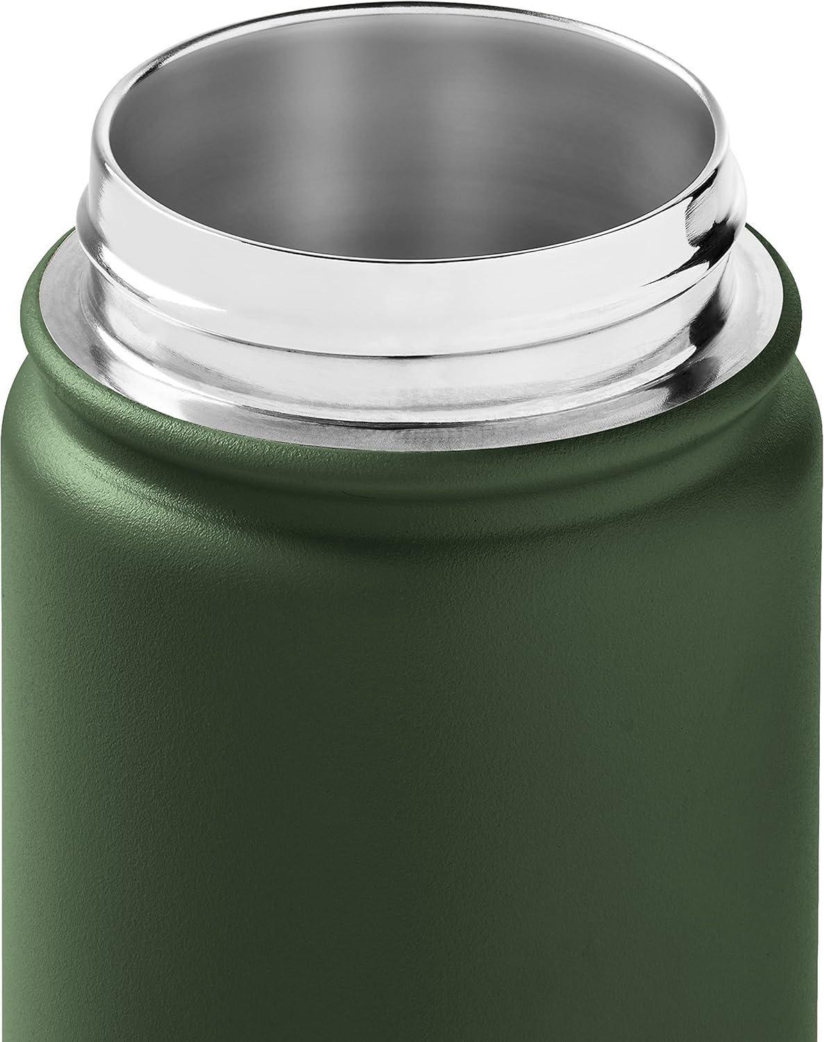 Retrospec Alder Insulated Water Bottle with Straw Lid & Handle Cap – Stainless Steel Wide Mouth Double-Wall Vacuum Insulated Thermos – BPA Free Leakproof Canteen(Olive Drab)