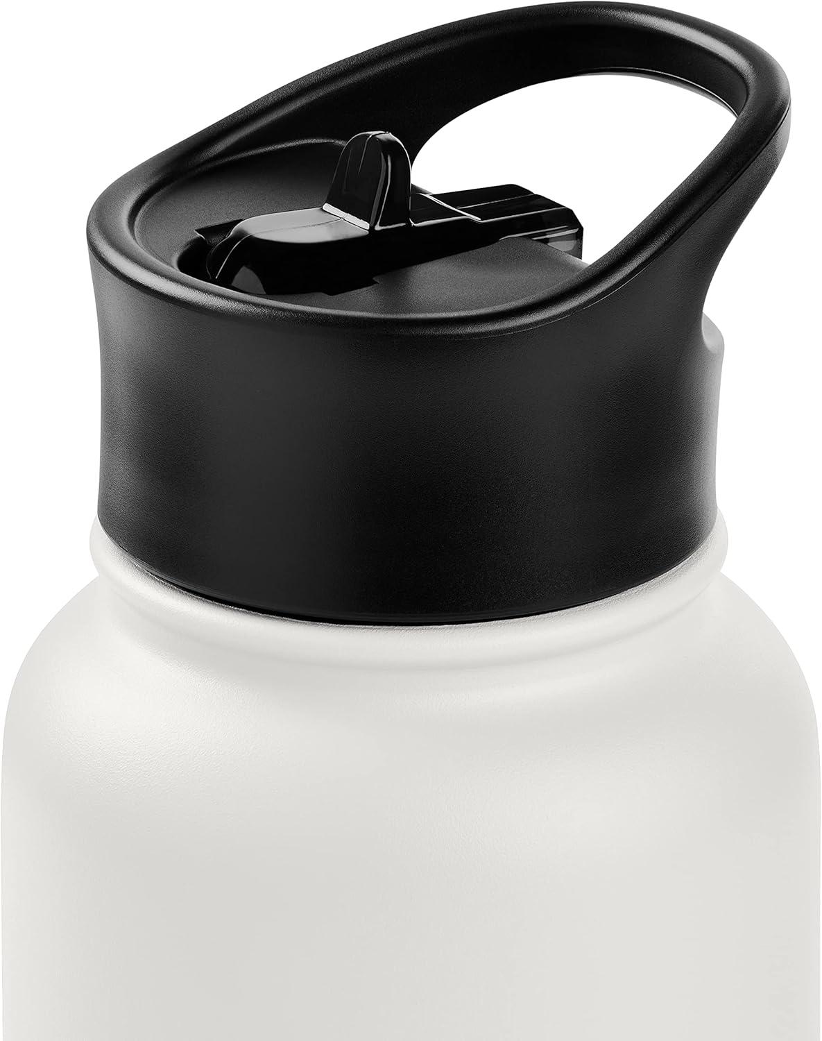 Retrospec Alder Insulated Water Bottle with Straw Lid & Handle Cap – Stainless Steel Wide Mouth Double-Wall Vacuum Insulated Thermos – BPA Free Leakproof Canteen(Abalone)